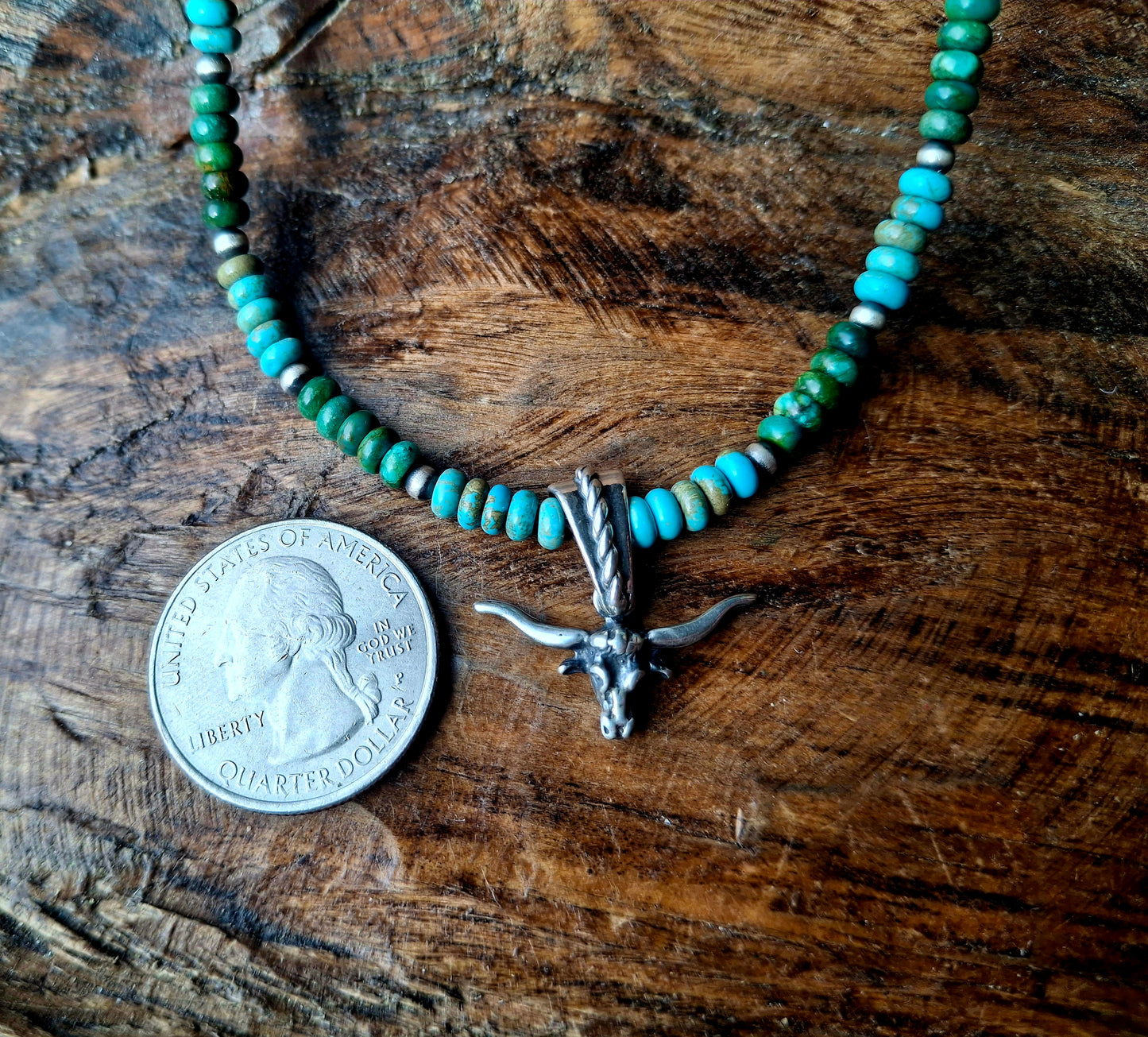 Lone Mountain, Hubei, Sterling Pearl, Longhorn Necklace