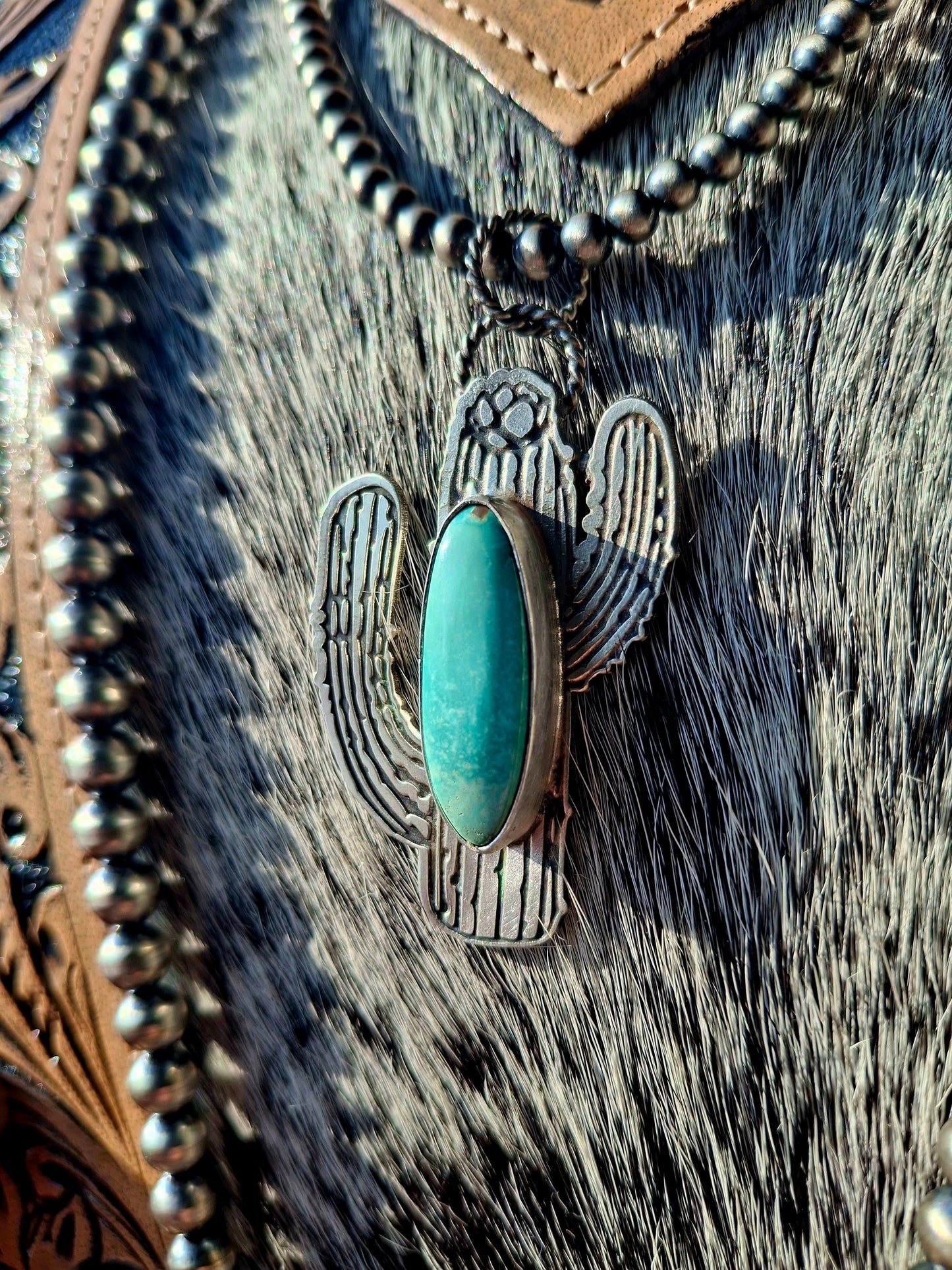 Fox Turquoise Cactus Pendant