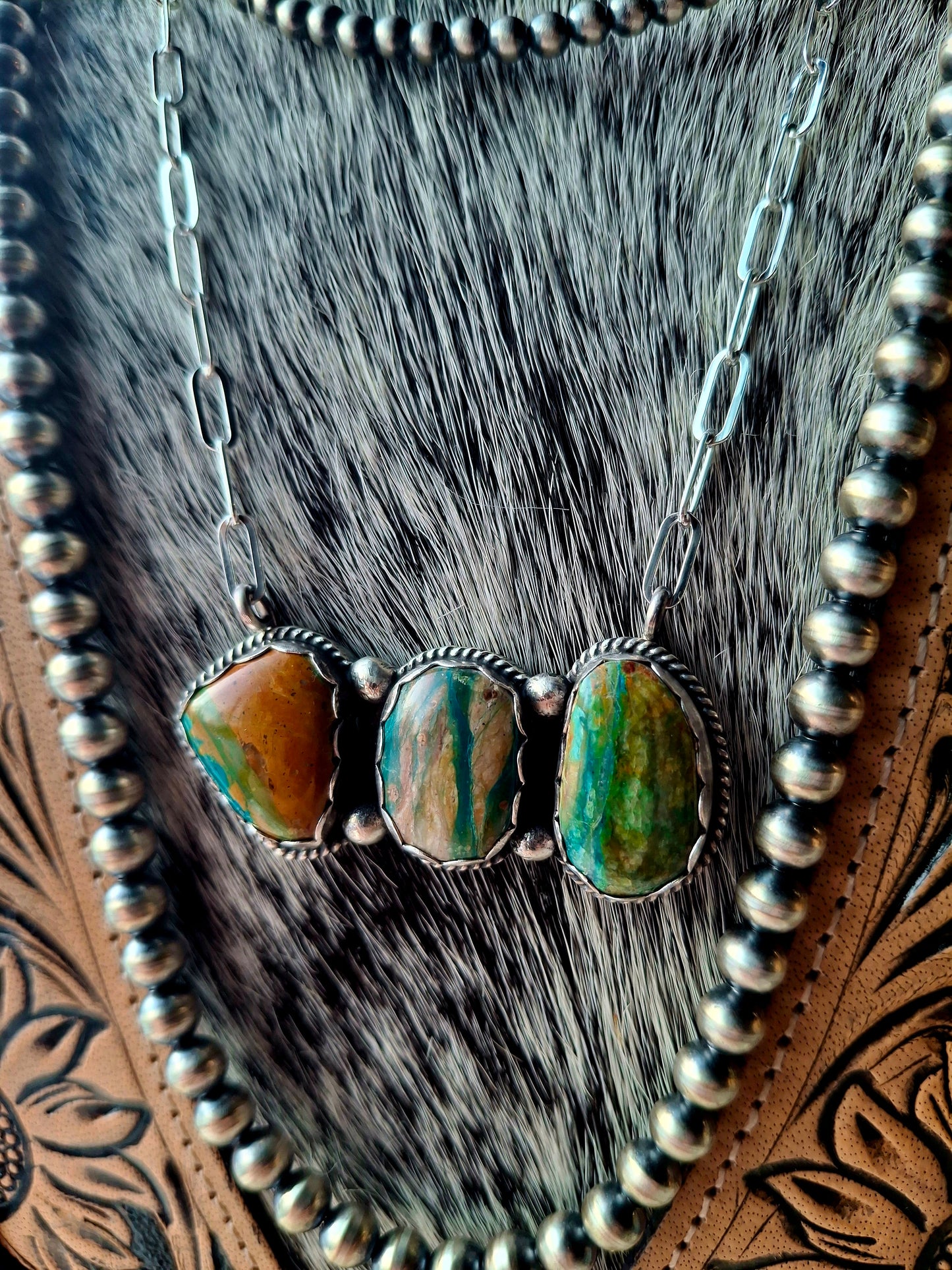 Blue Peruvian Opal Bar Necklace