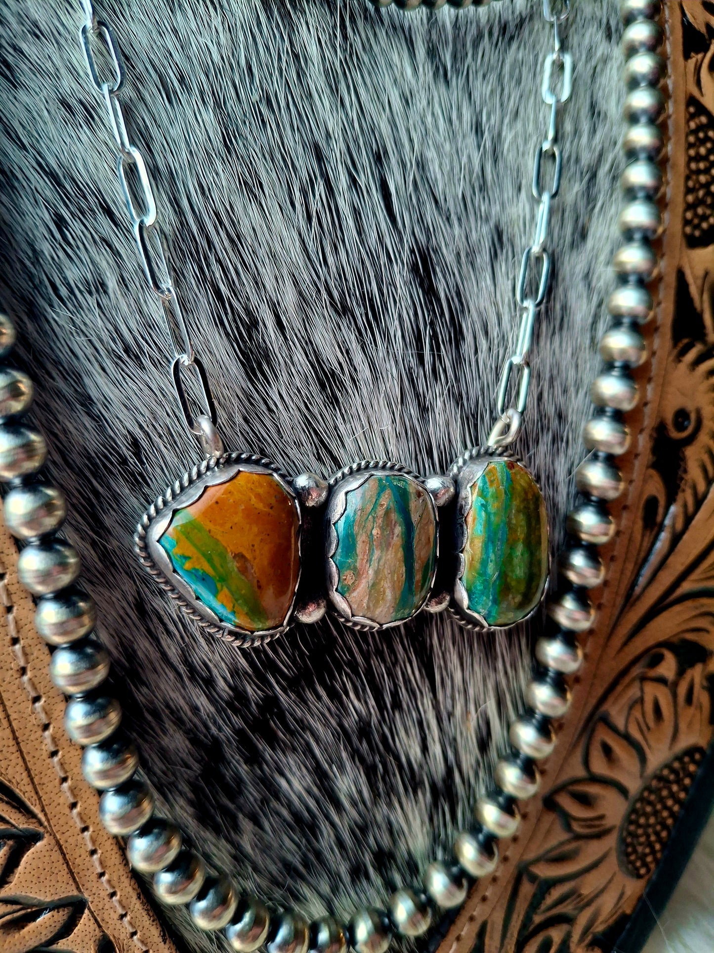 Blue Peruvian Opal Bar Necklace
