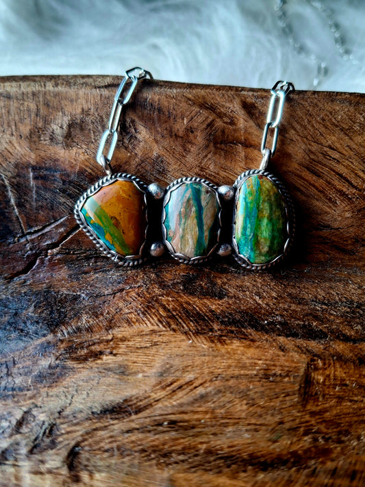 Blue Peruvian Opal Bar Necklace