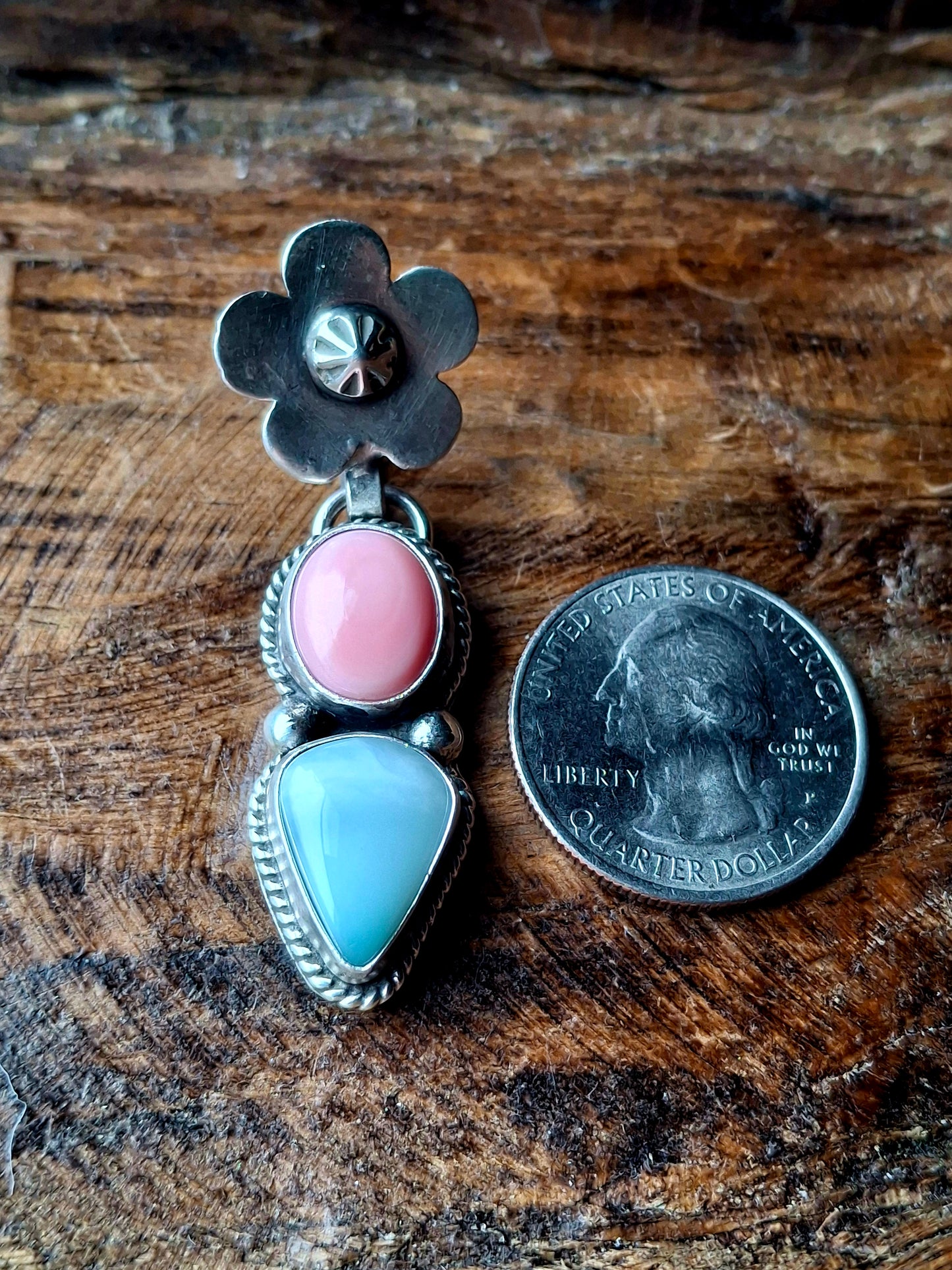Pink Conch/Larimar Flower Bail Pendant