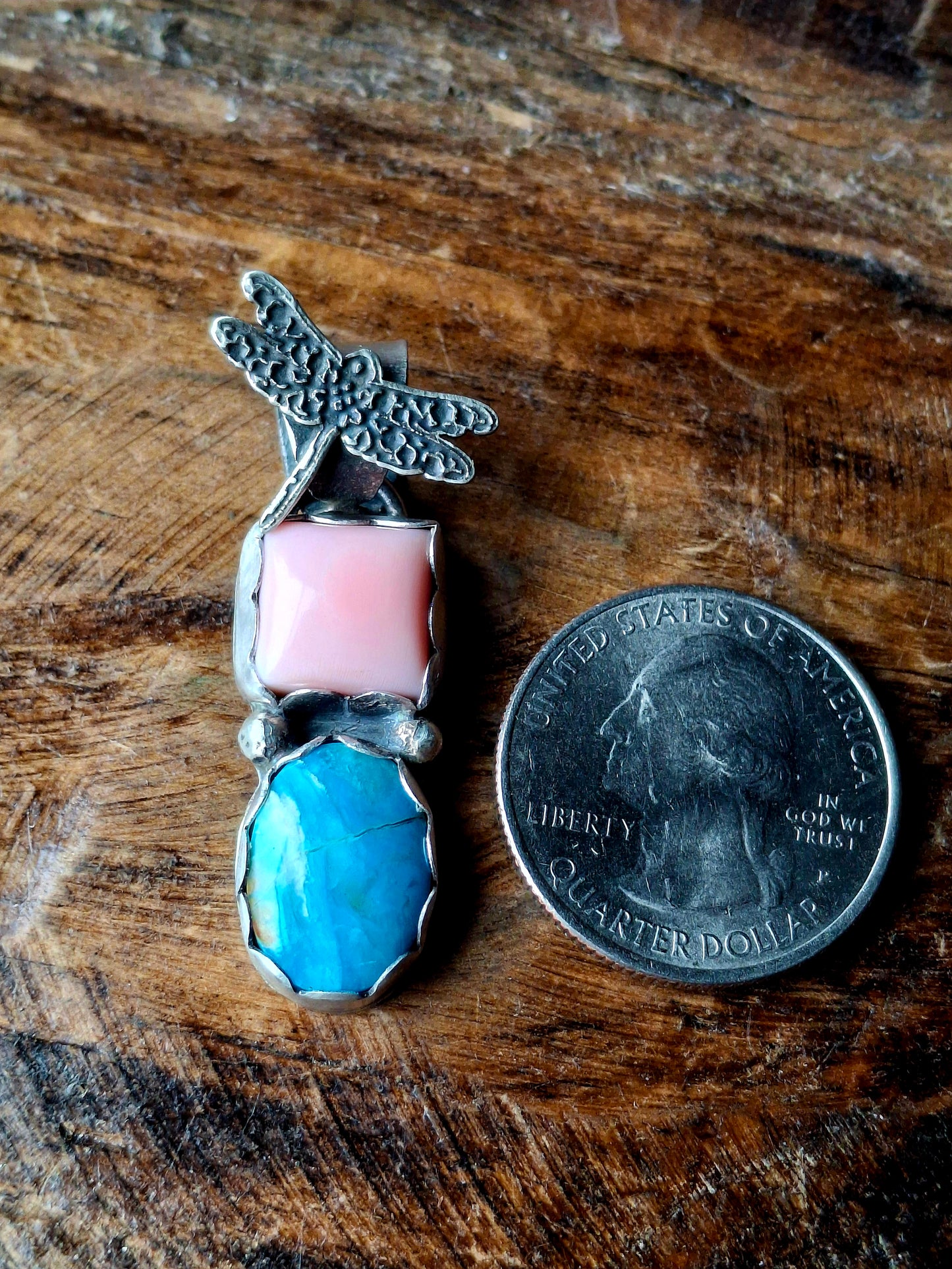 Pink Conch/Blue Peruvian Opal Dragonfly Pendant