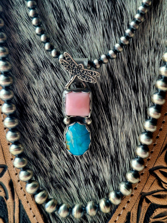 Pink Conch/Blue Peruvian Opal Dragonfly Pendant