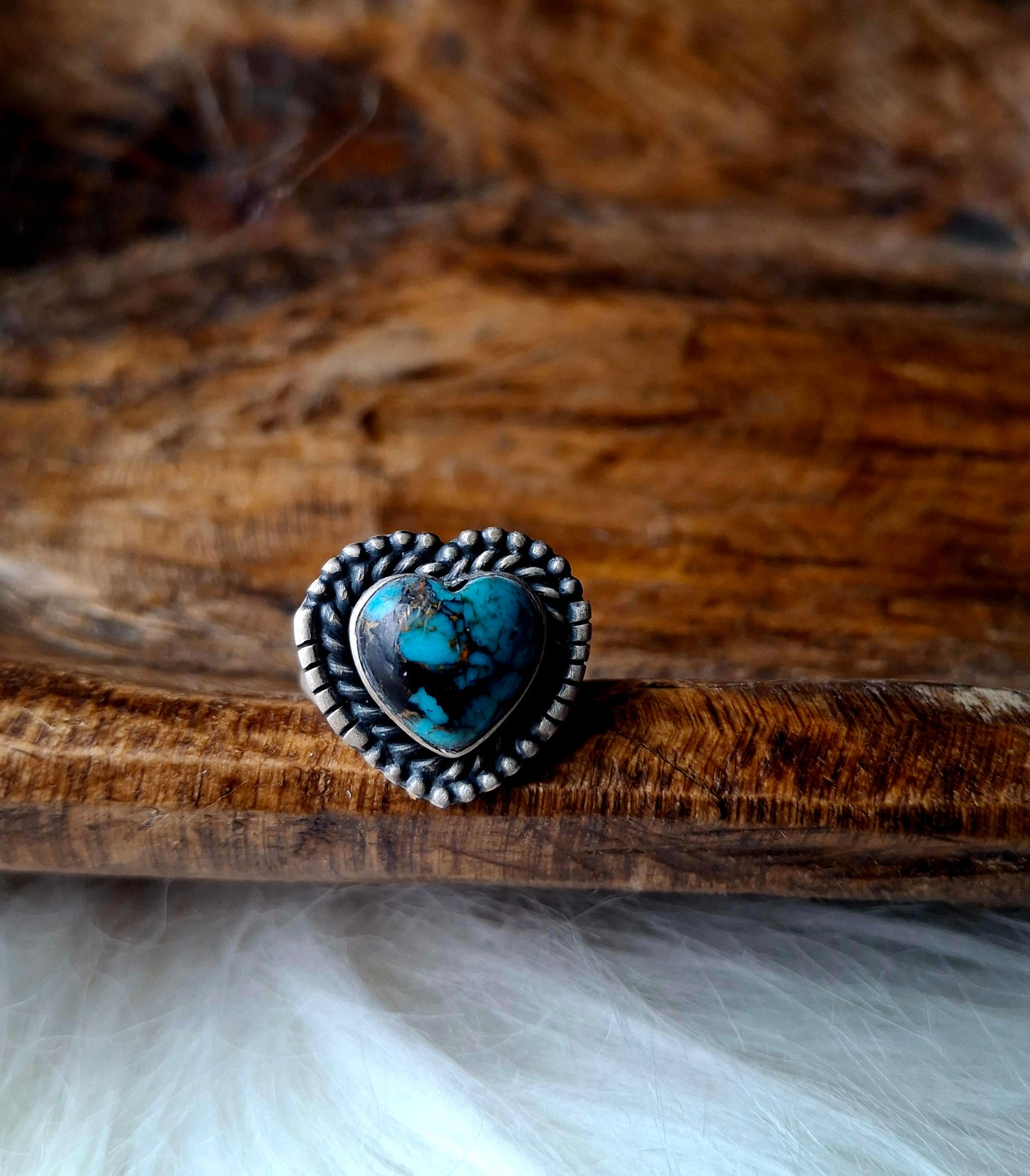 White Buffalo/Turquoise Mojave Heart Ring