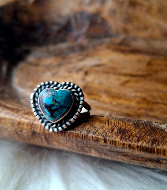 White Buffalo/Turquoise Mojave Heart Ring