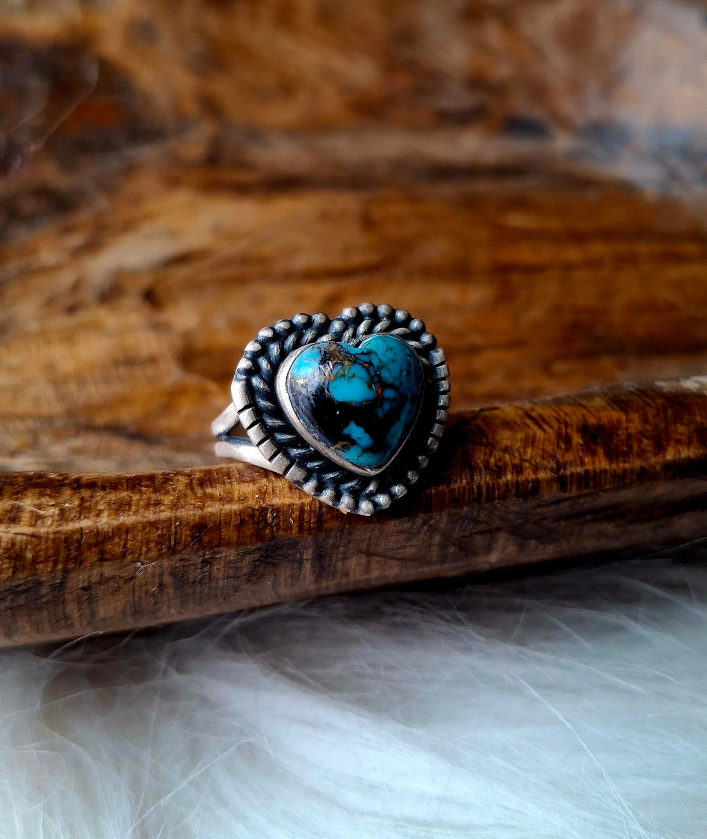 White Buffalo/Turquoise Mojave Heart Ring