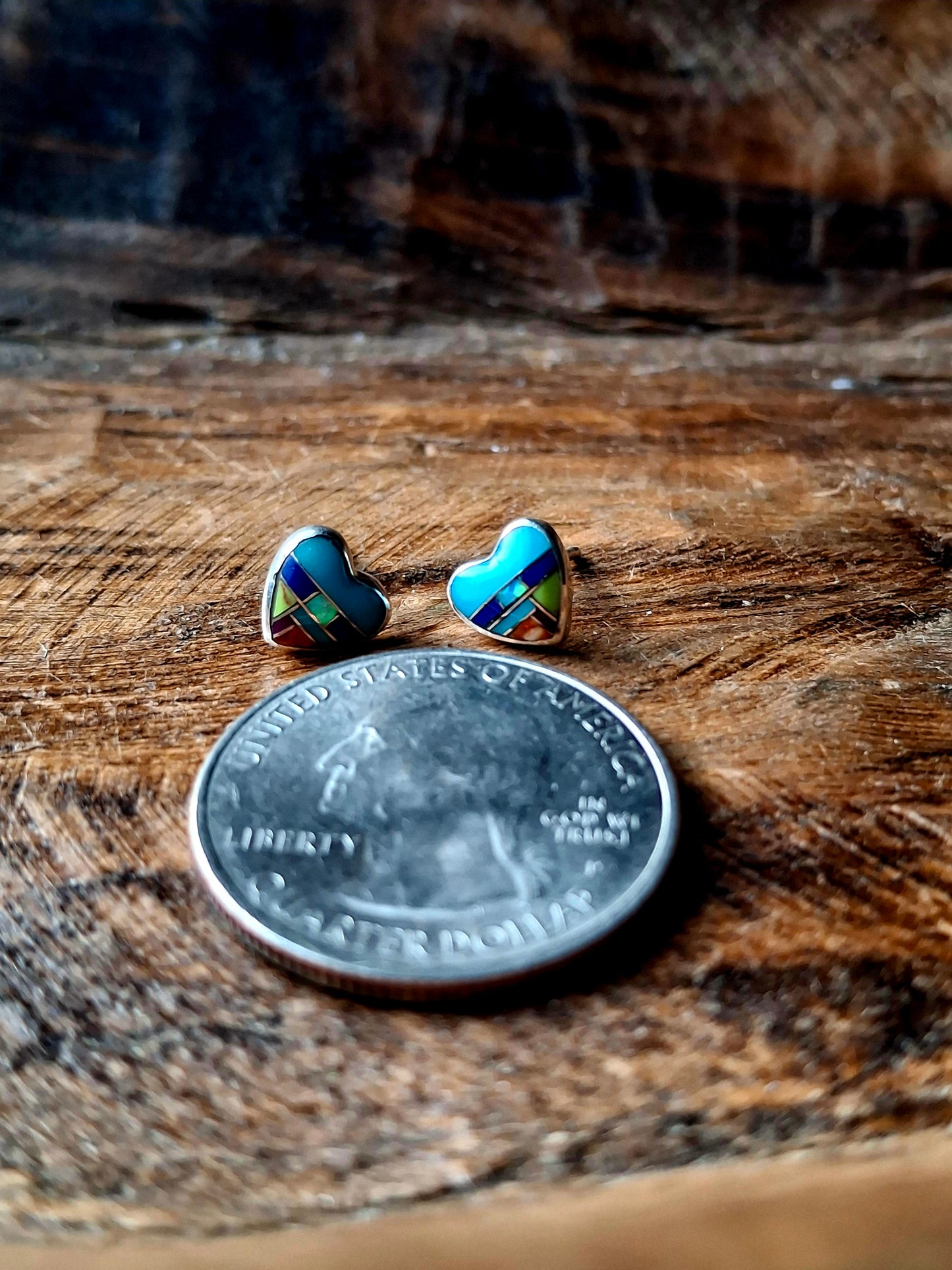 Multi-Stone Inlay Heart Studs