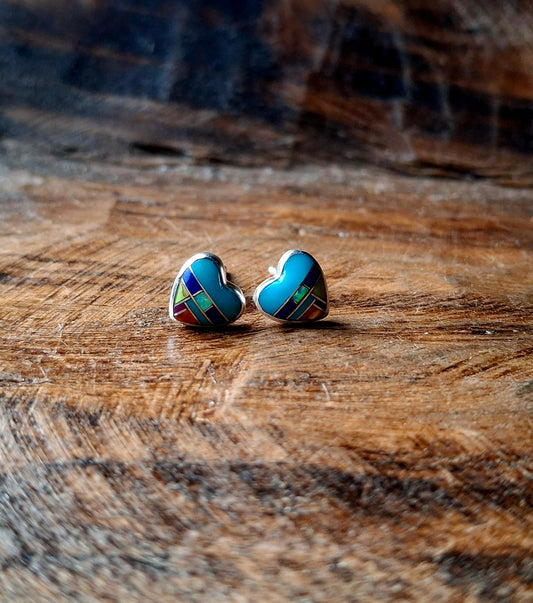 Multi-Stone Inlay Heart Studs