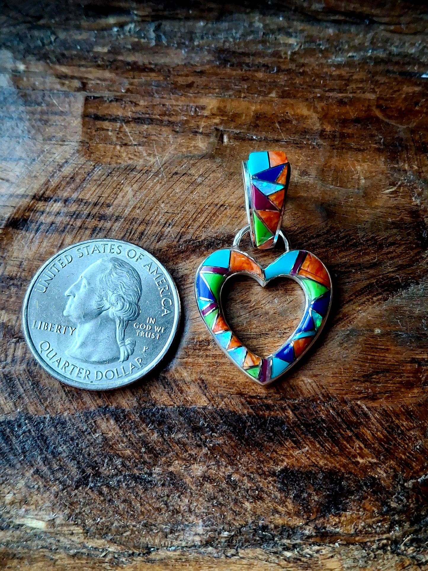 Multi-Stone Inlay Heart Pendant