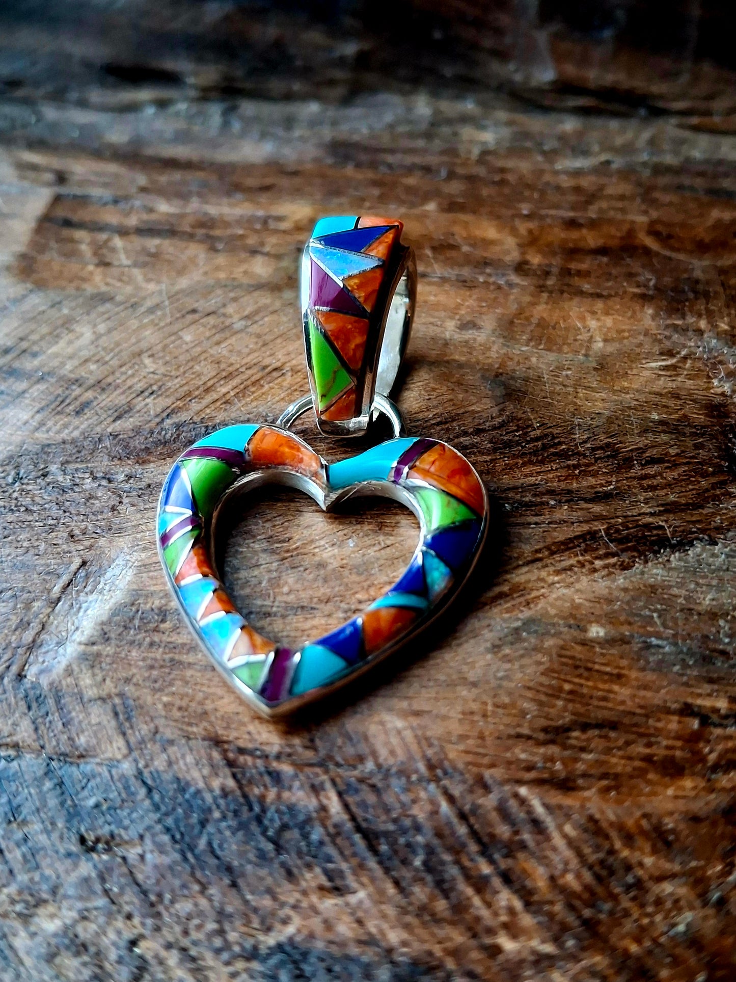 Multi-Stone Inlay Heart Pendant