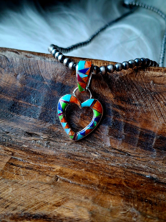 Multi-Stone Inlay Heart Pendant