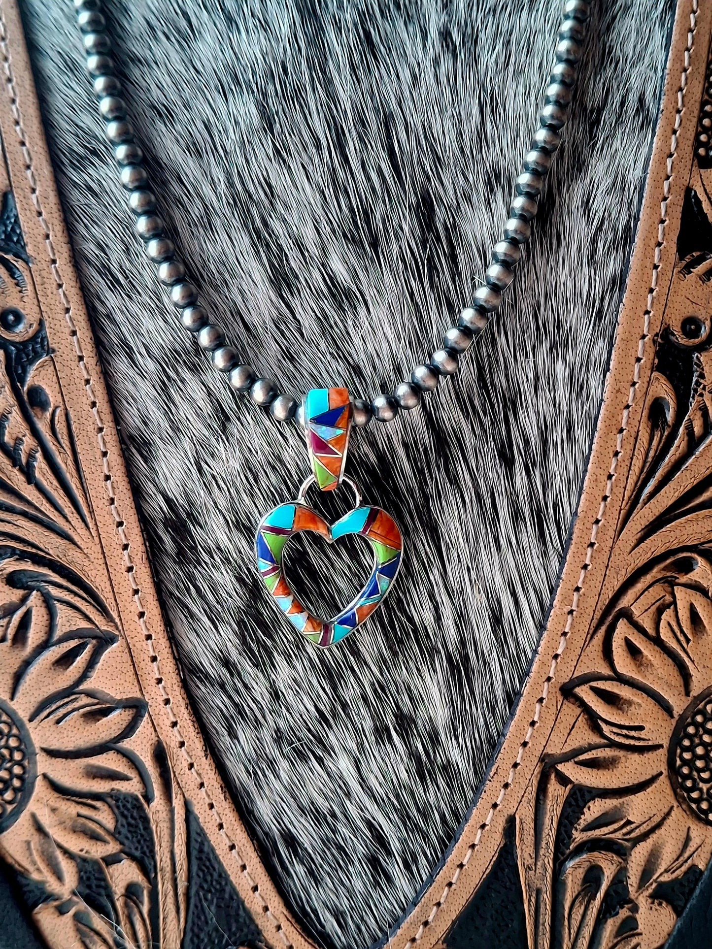 Multi-Stone Inlay Heart Pendant