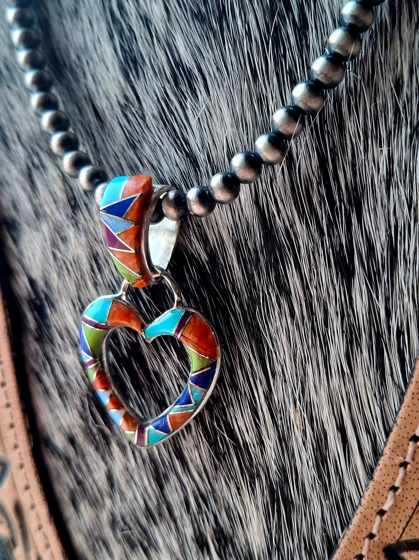 Multi-Stone Inlay Heart Pendant