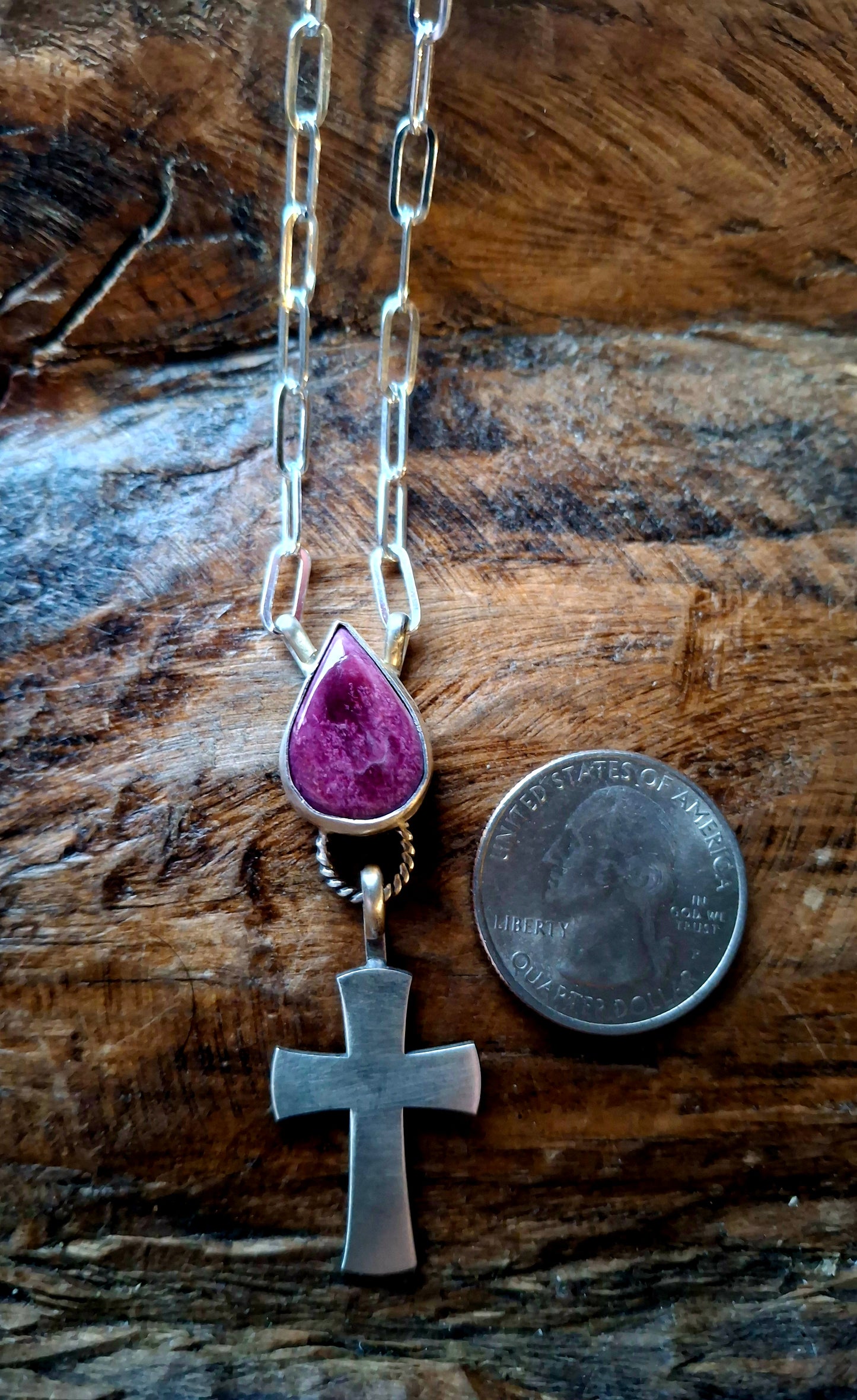 Purple Spiny Cross Necklace