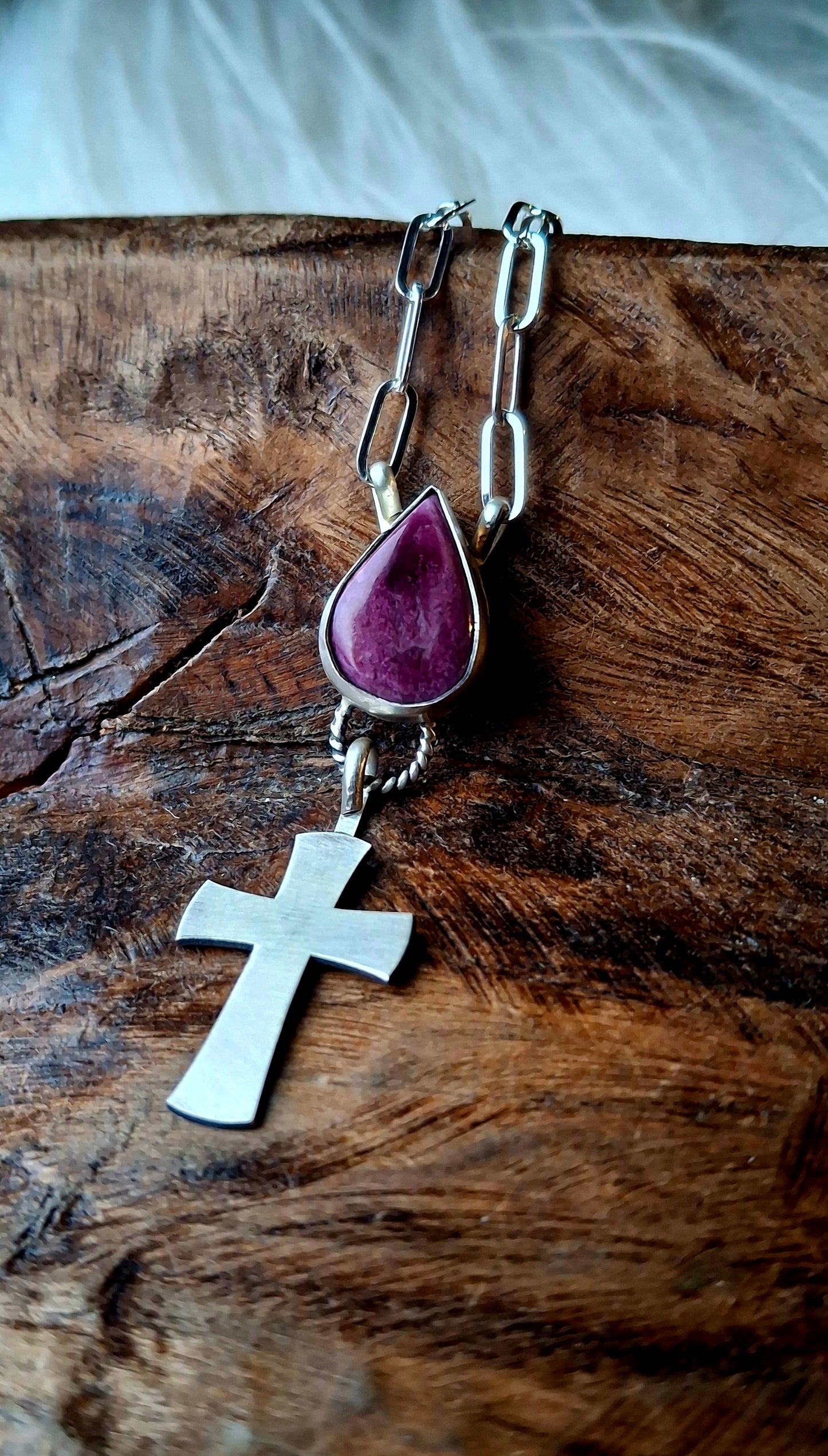 Purple Spiny Cross Necklace