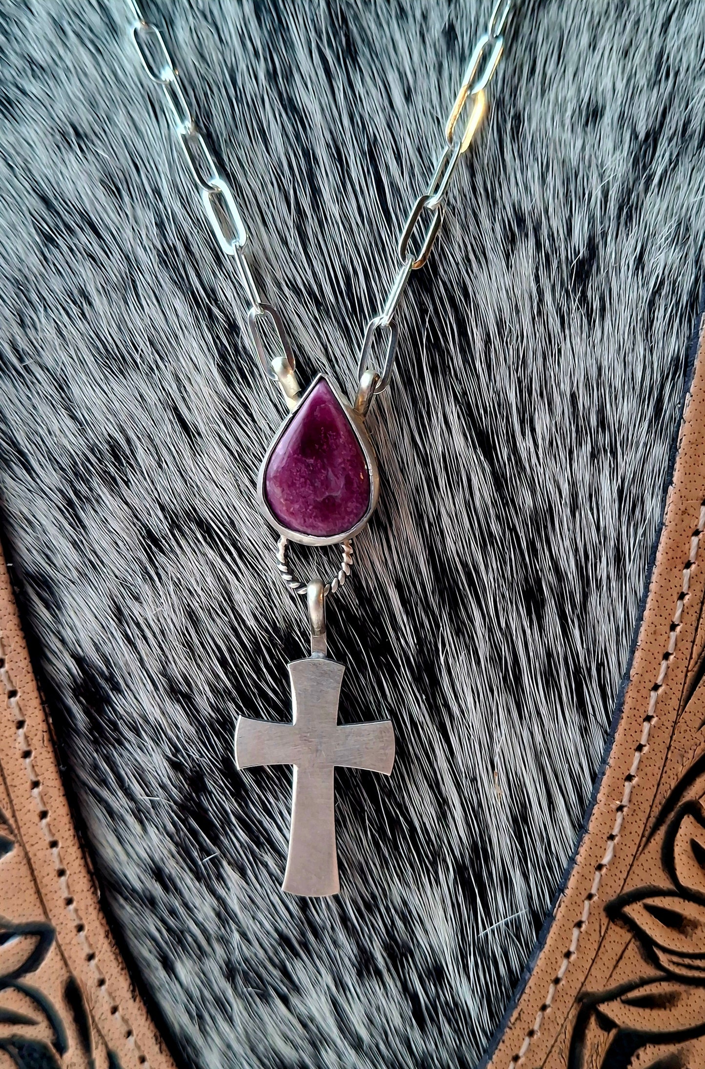 Purple Spiny Cross Necklace