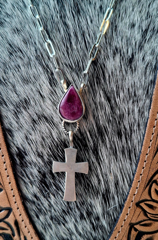 Purple Spiny Cross Necklace