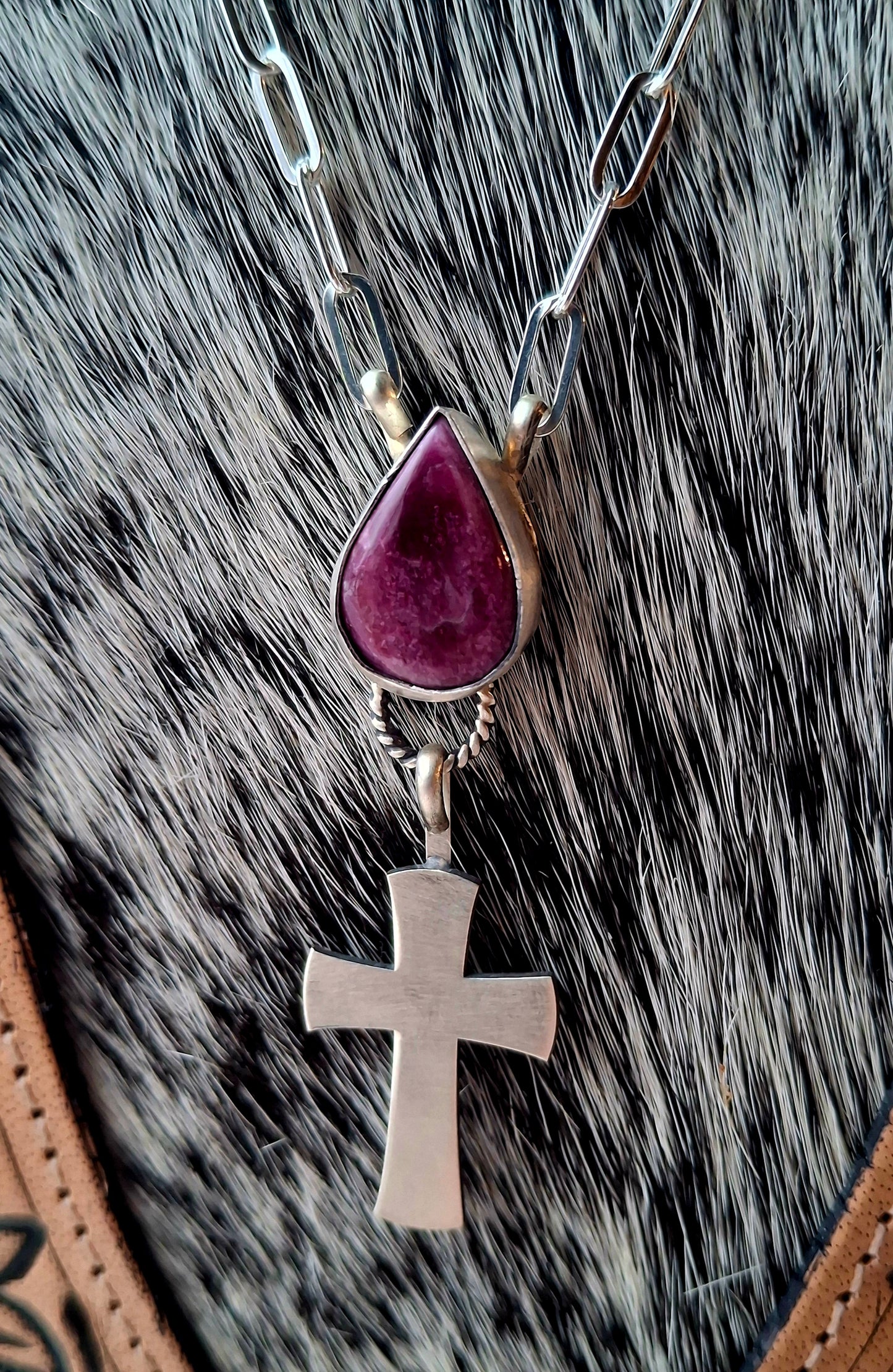 Purple Spiny Cross Necklace
