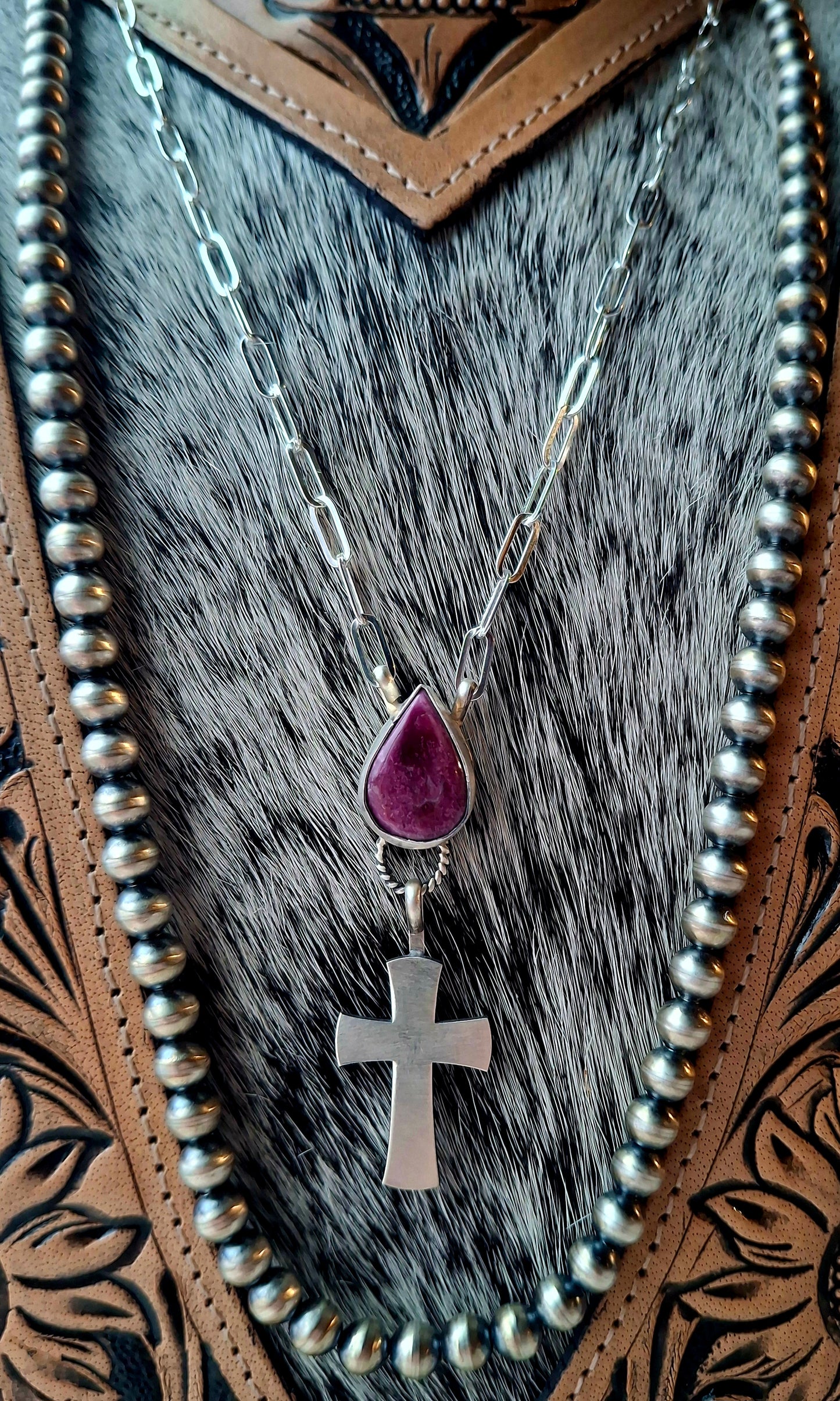 Purple Spiny Cross Necklace