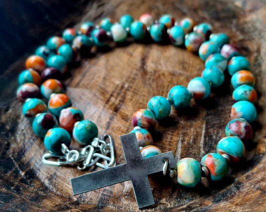 Spiny Mix Necklace w/ Sterling Cross