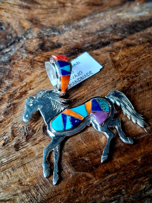 Multi-Stone Inlay Horse Pendant