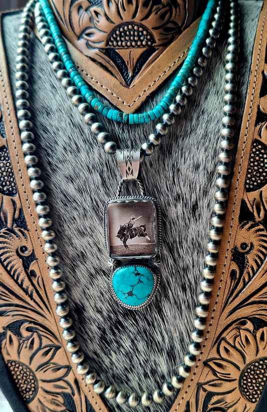 Bamboo Turquoise Bronc Pendant