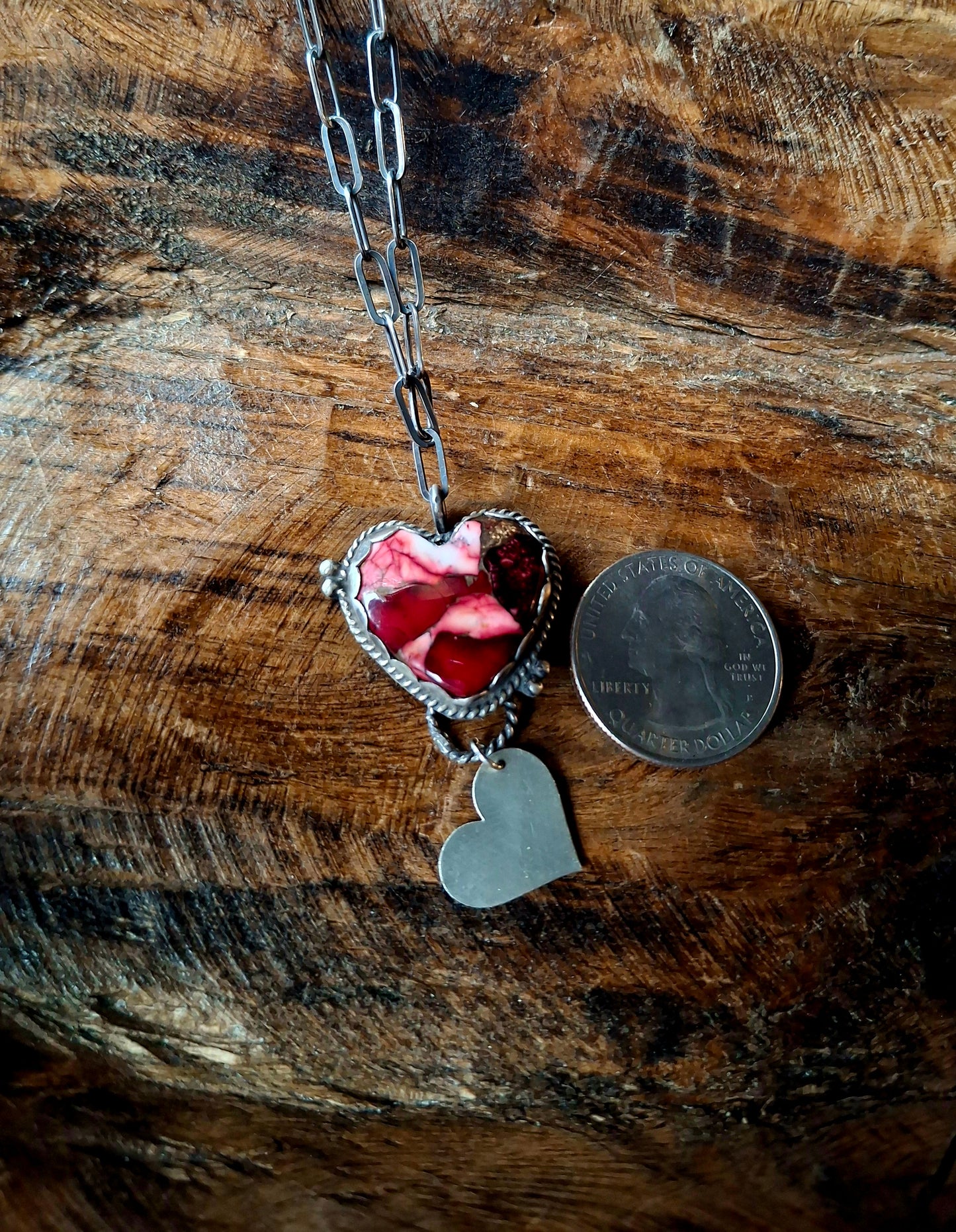 Red Rose Dahlia Heart Necklace
