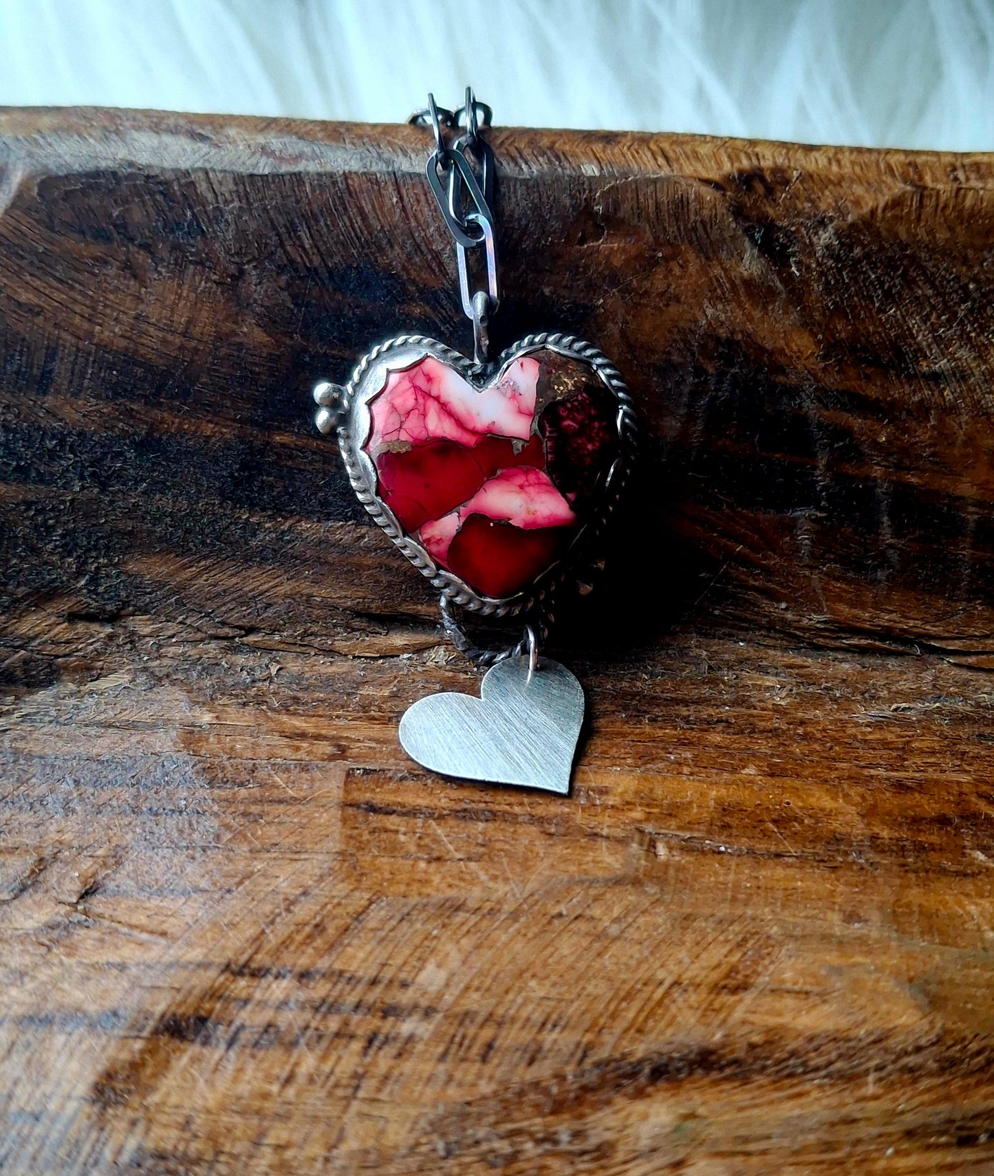 Red Rose Dahlia Heart Necklace
