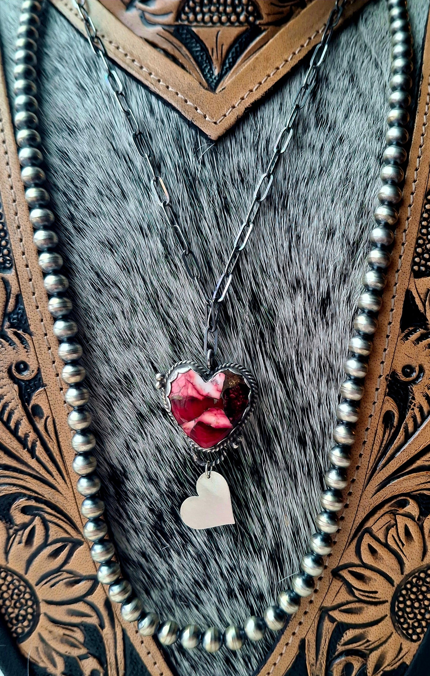 Red Rose Dahlia Heart Necklace