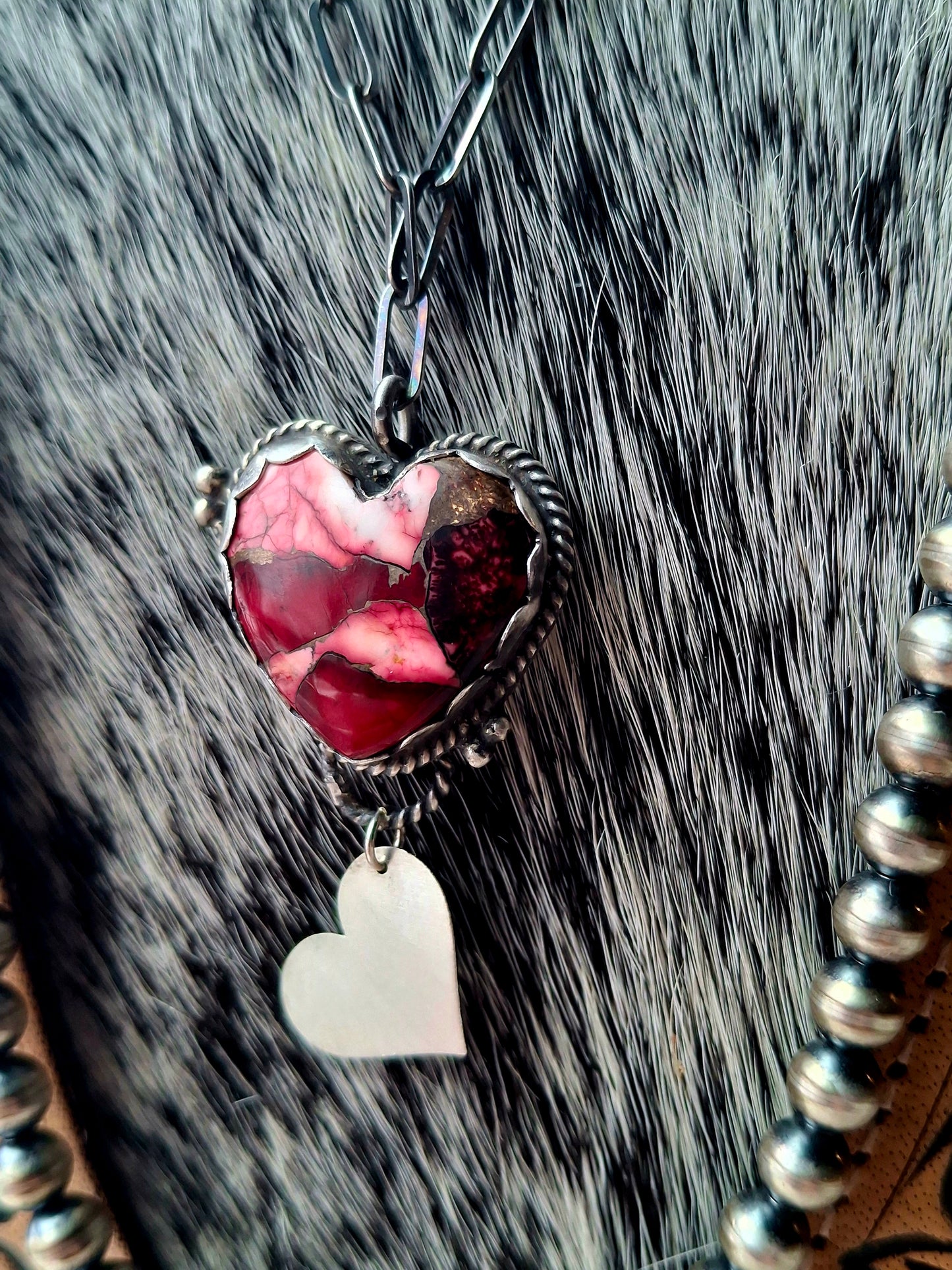 Red Rose Dahlia Heart Necklace