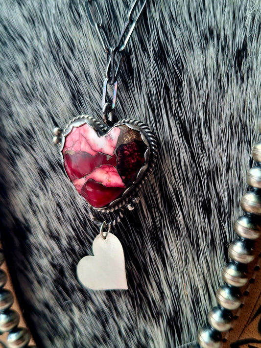 Red Rose Dahlia Heart Necklace