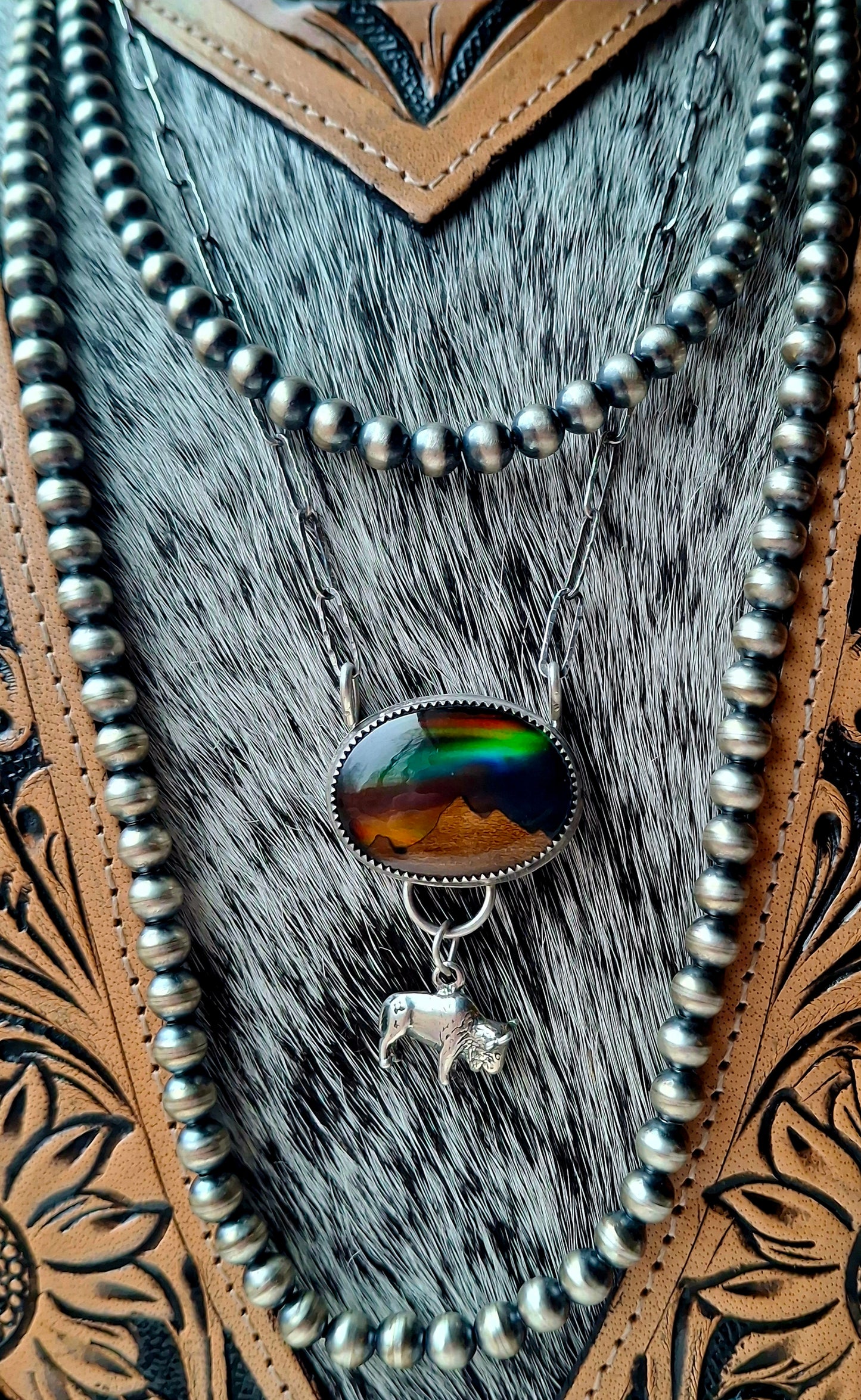 Aurora Opal Bison Necklace
