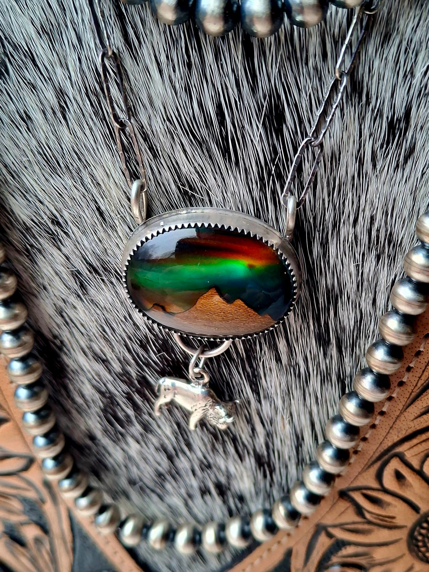 Aurora Opal Bison Necklace