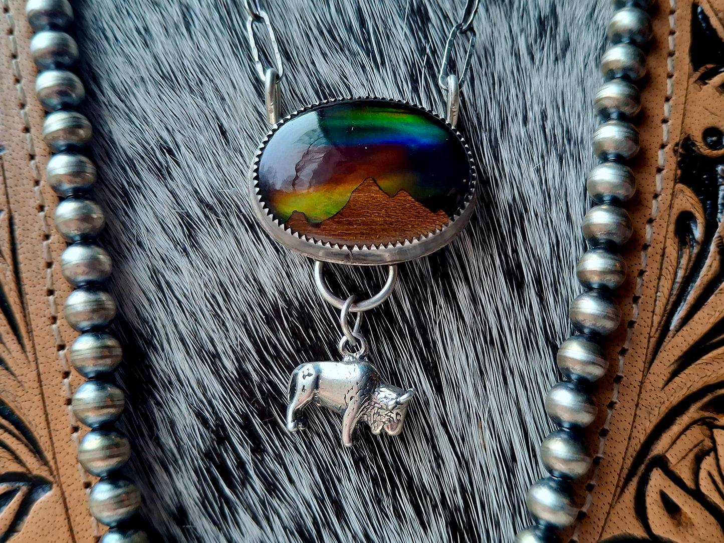 Aurora Opal Bison Necklace