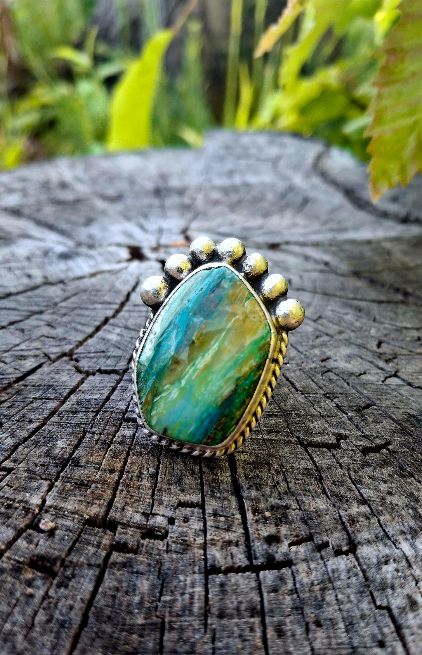 Blue Peruvian Opal Adjustable Ring