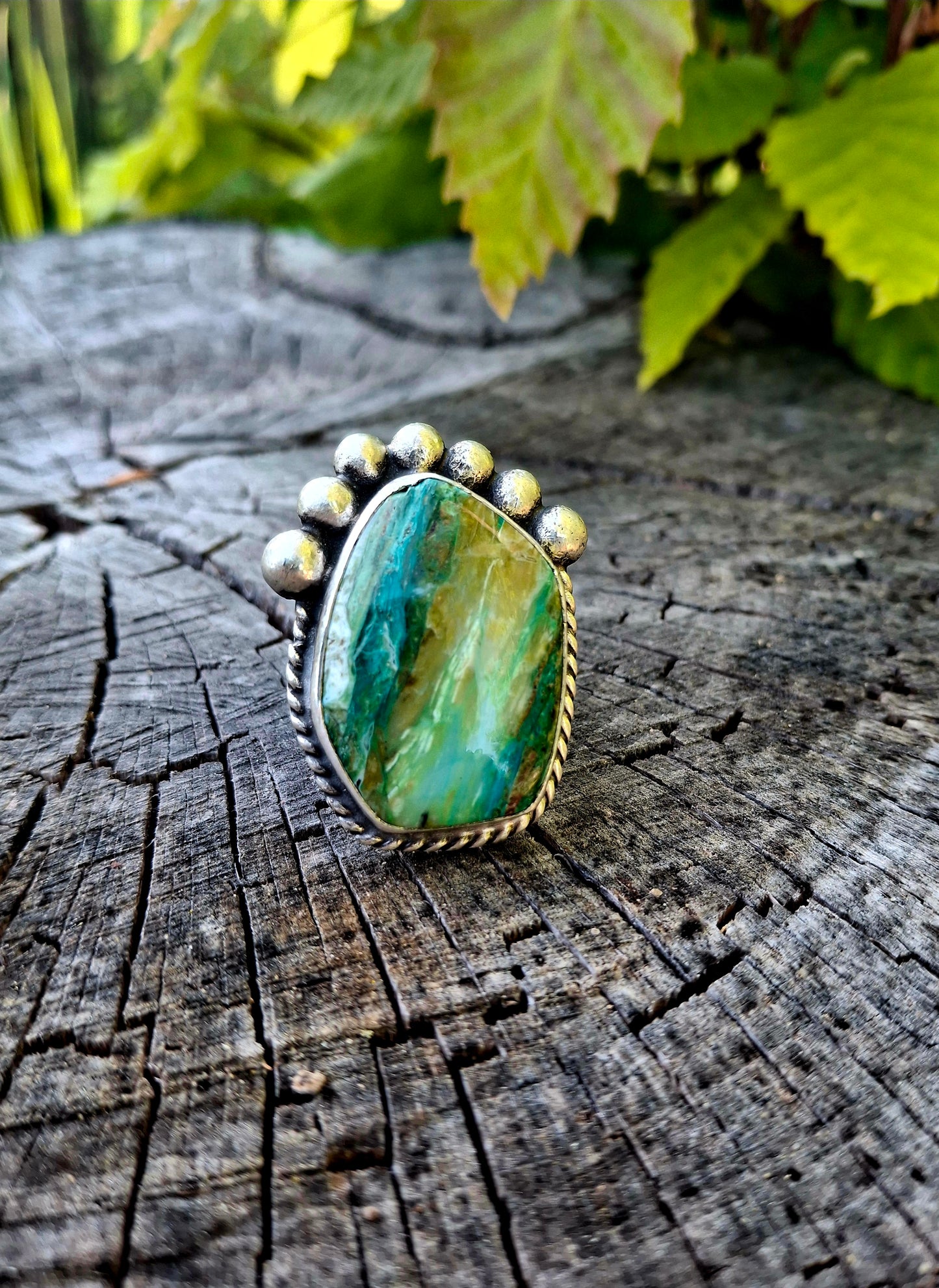Blue Peruvian Opal Adjustable Ring