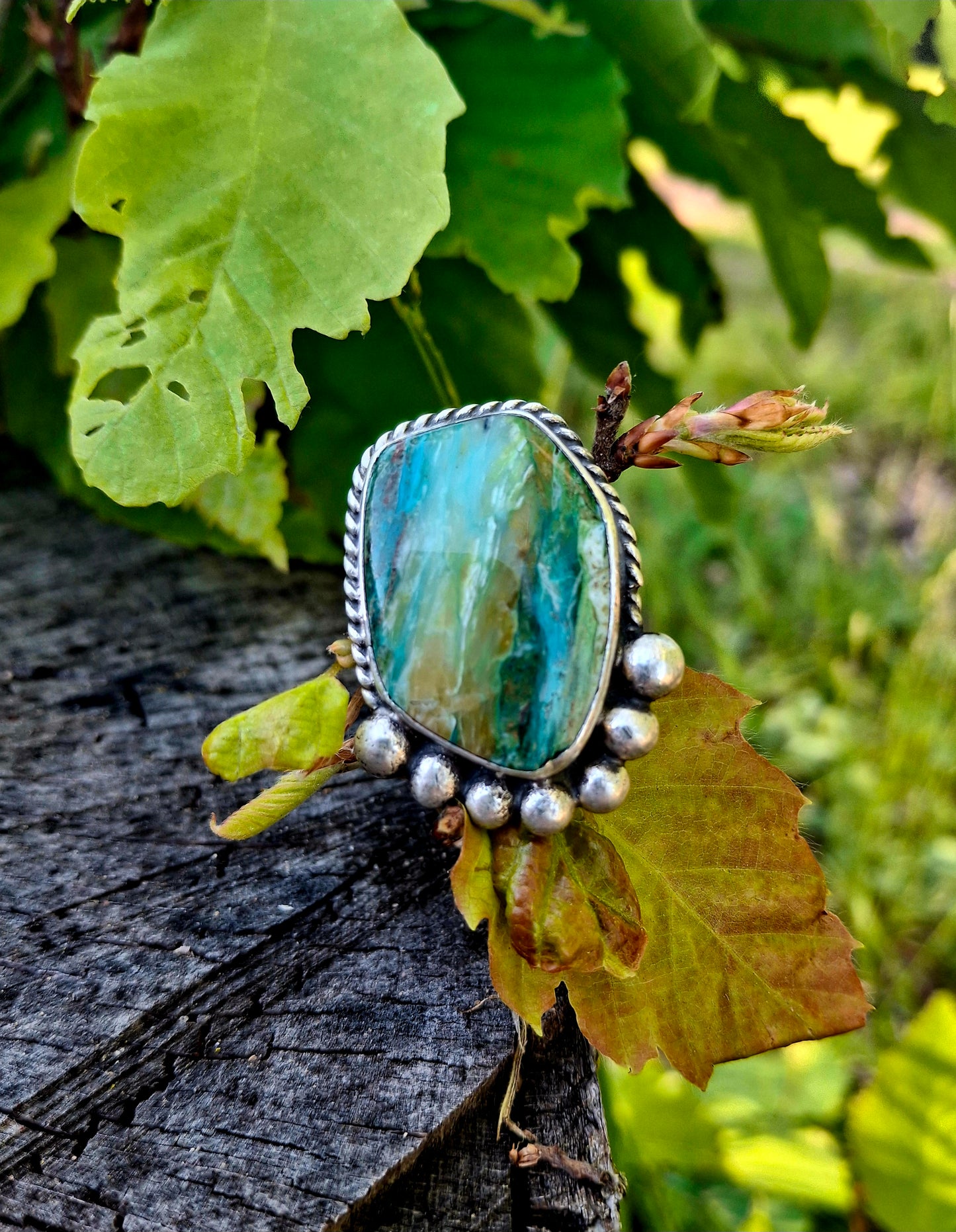 Blue Peruvian Opal Adjustable Ring