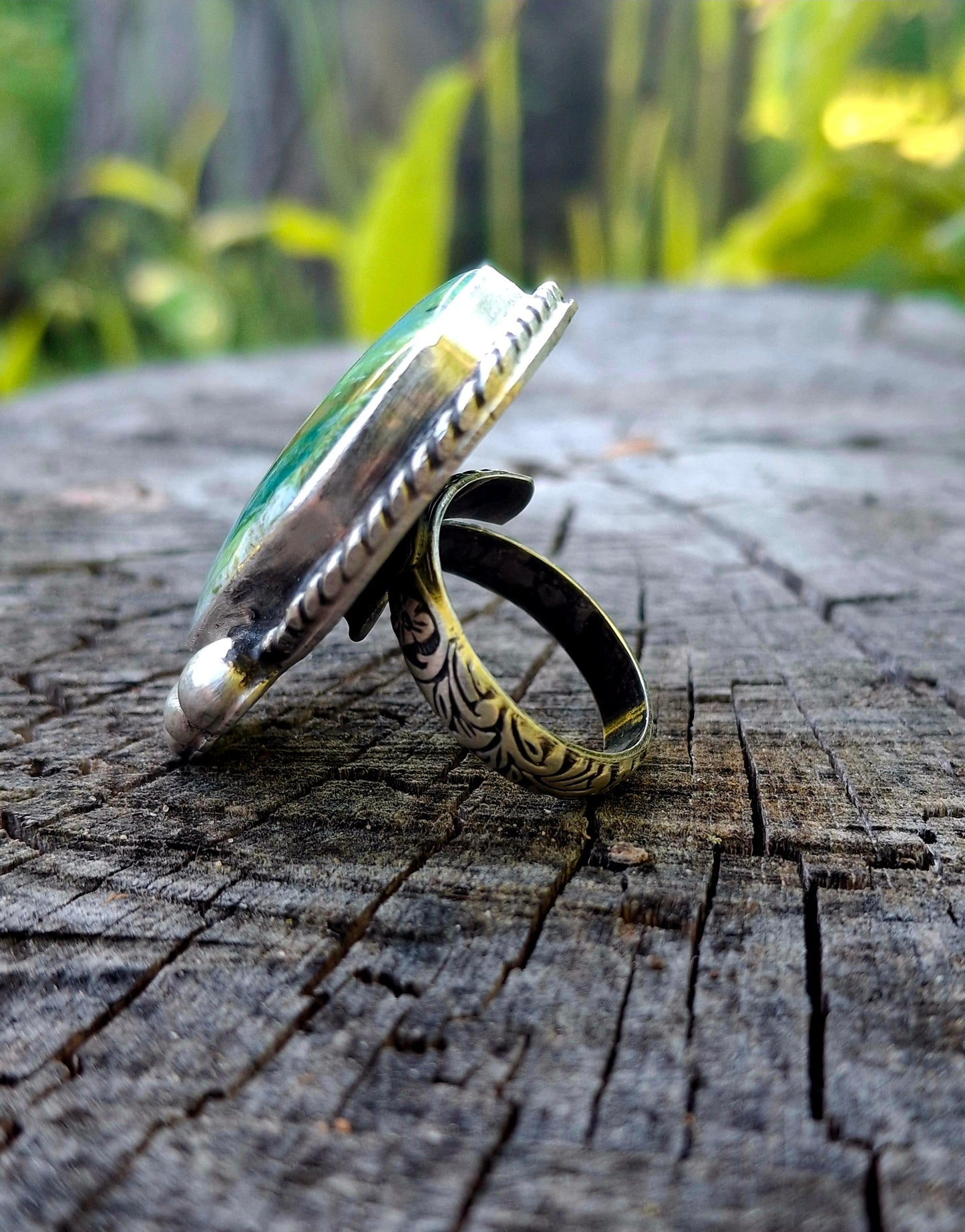 Blue Peruvian Opal Adjustable Ring