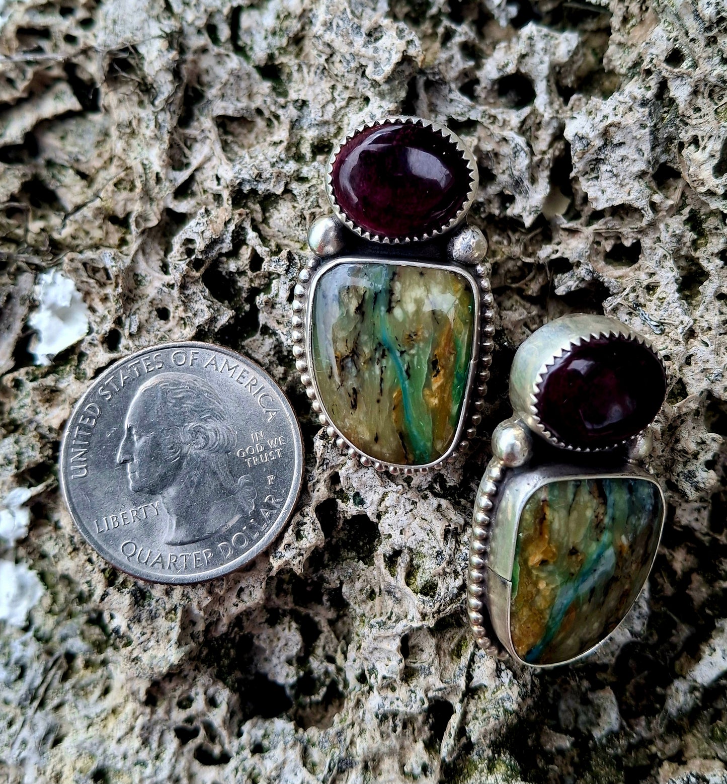 Purple Spiny Oyster/Blue Peruvian Opal Studs