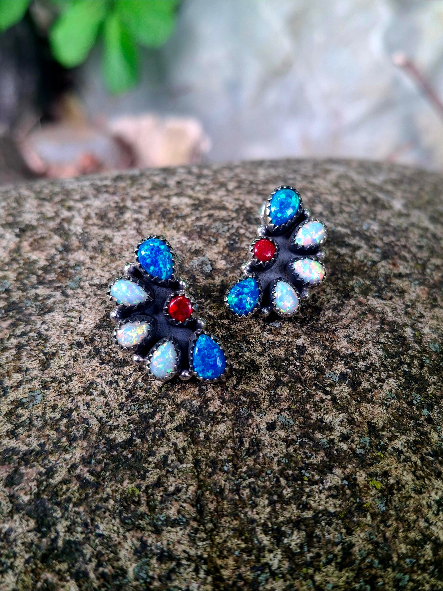 Opal Cluster Studs - 4th of July
