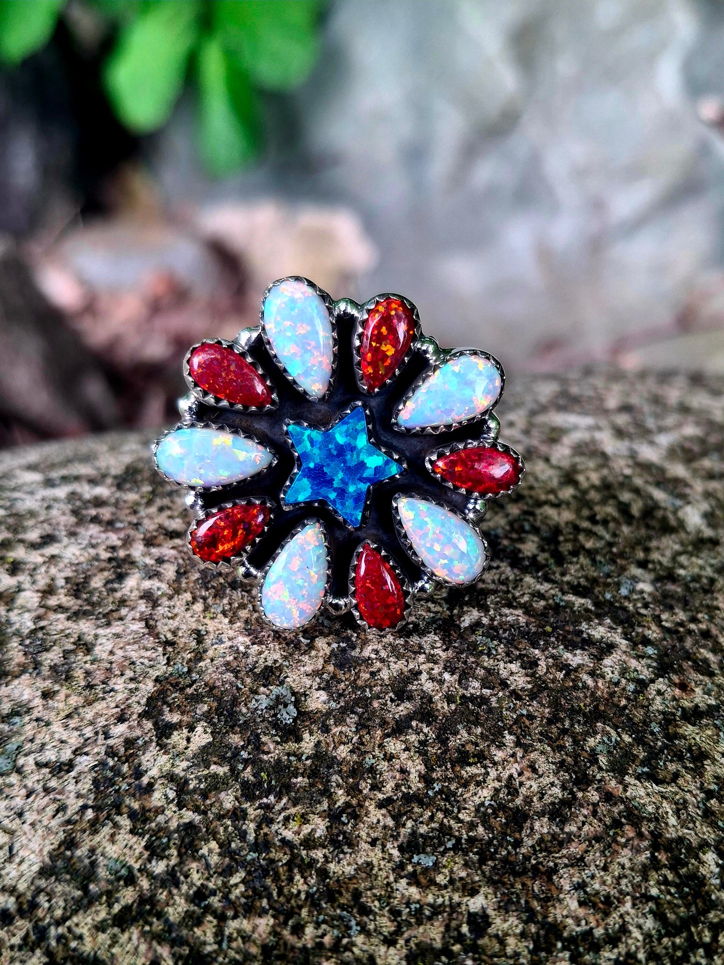 Opal Star Cluster Adjustable Ring - 4th of July