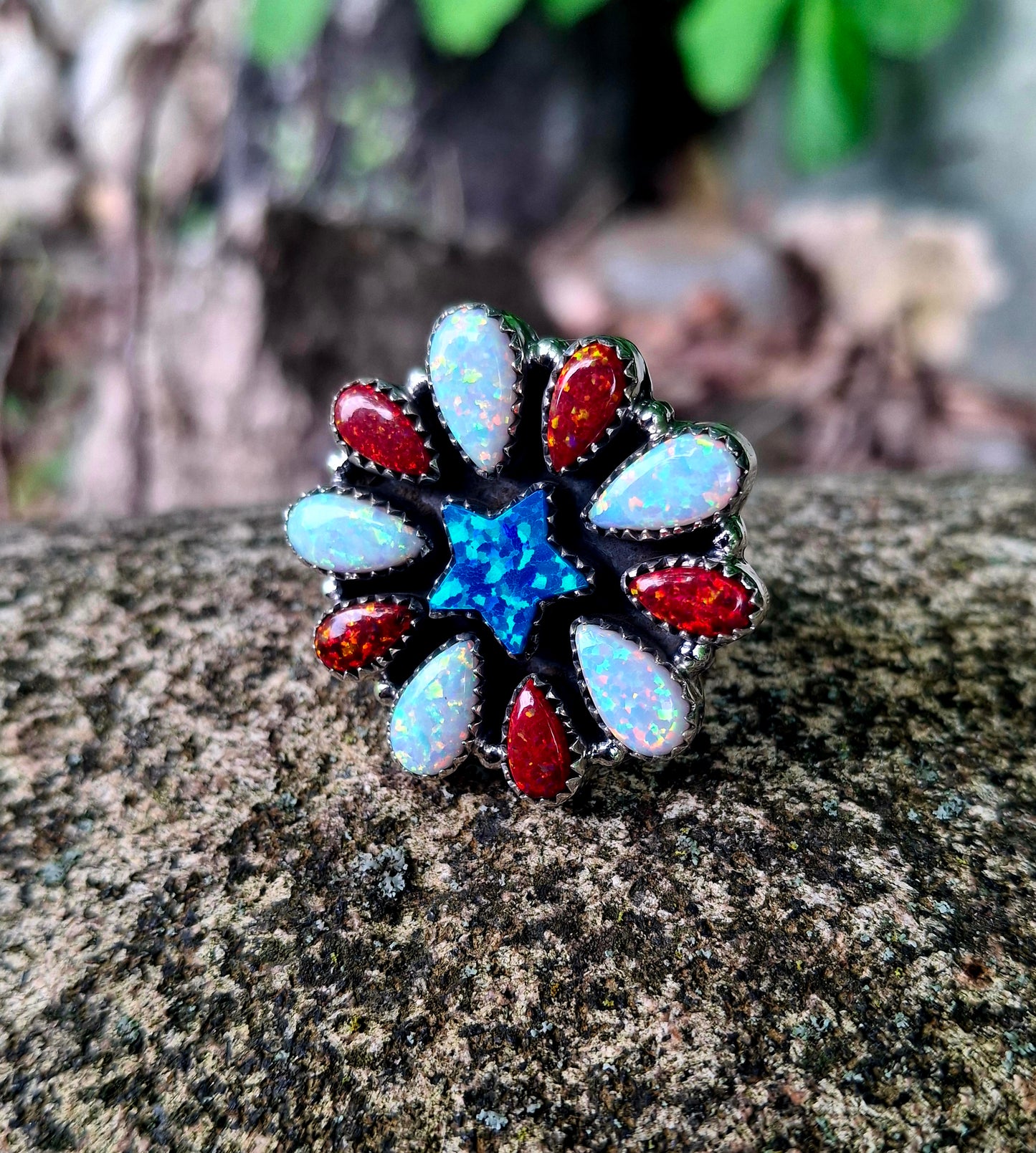 Opal Star Cluster Adjustable Ring - 4th of July