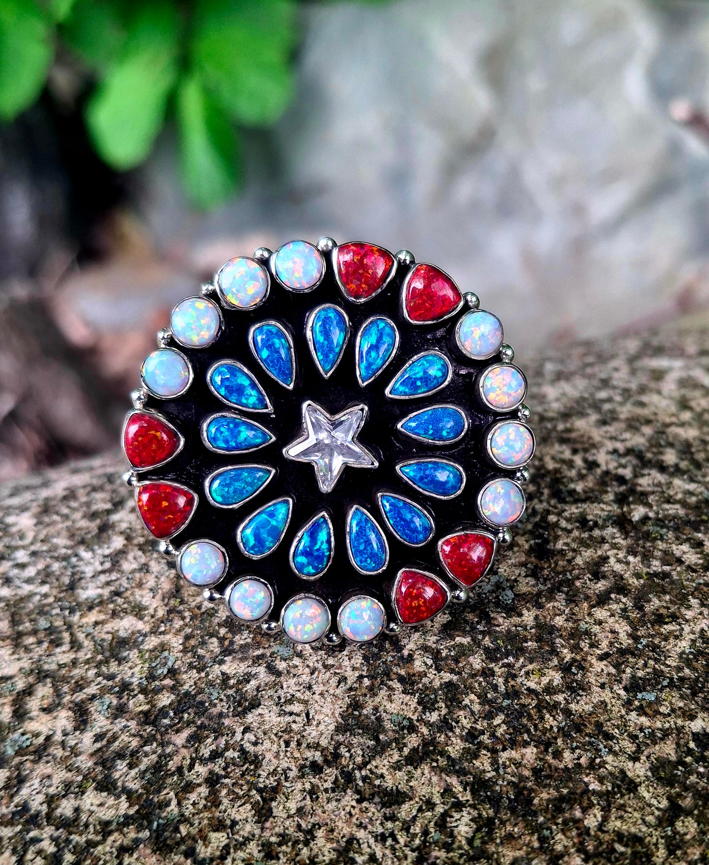 Opal Cluster Star Adjustable Ring - 4th of July