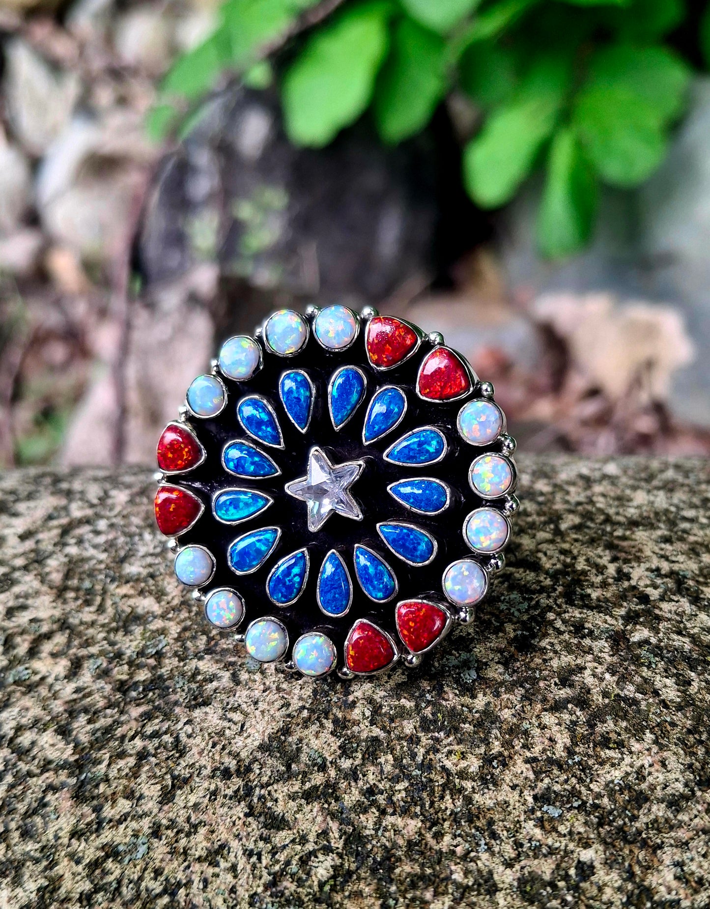 Opal Cluster Star Adjustable Ring - 4th of July
