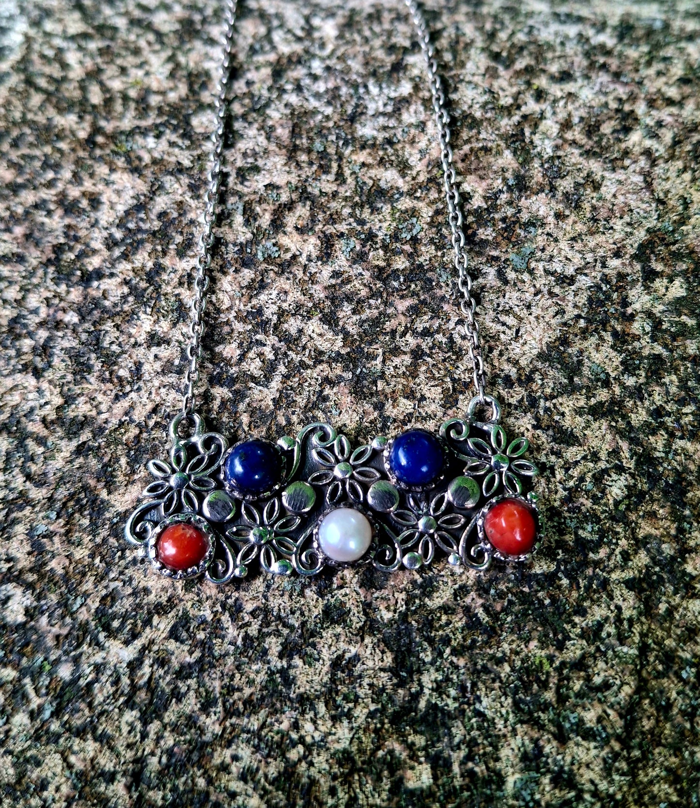 Lapis, Coral, MOP Necklace - 4th of July