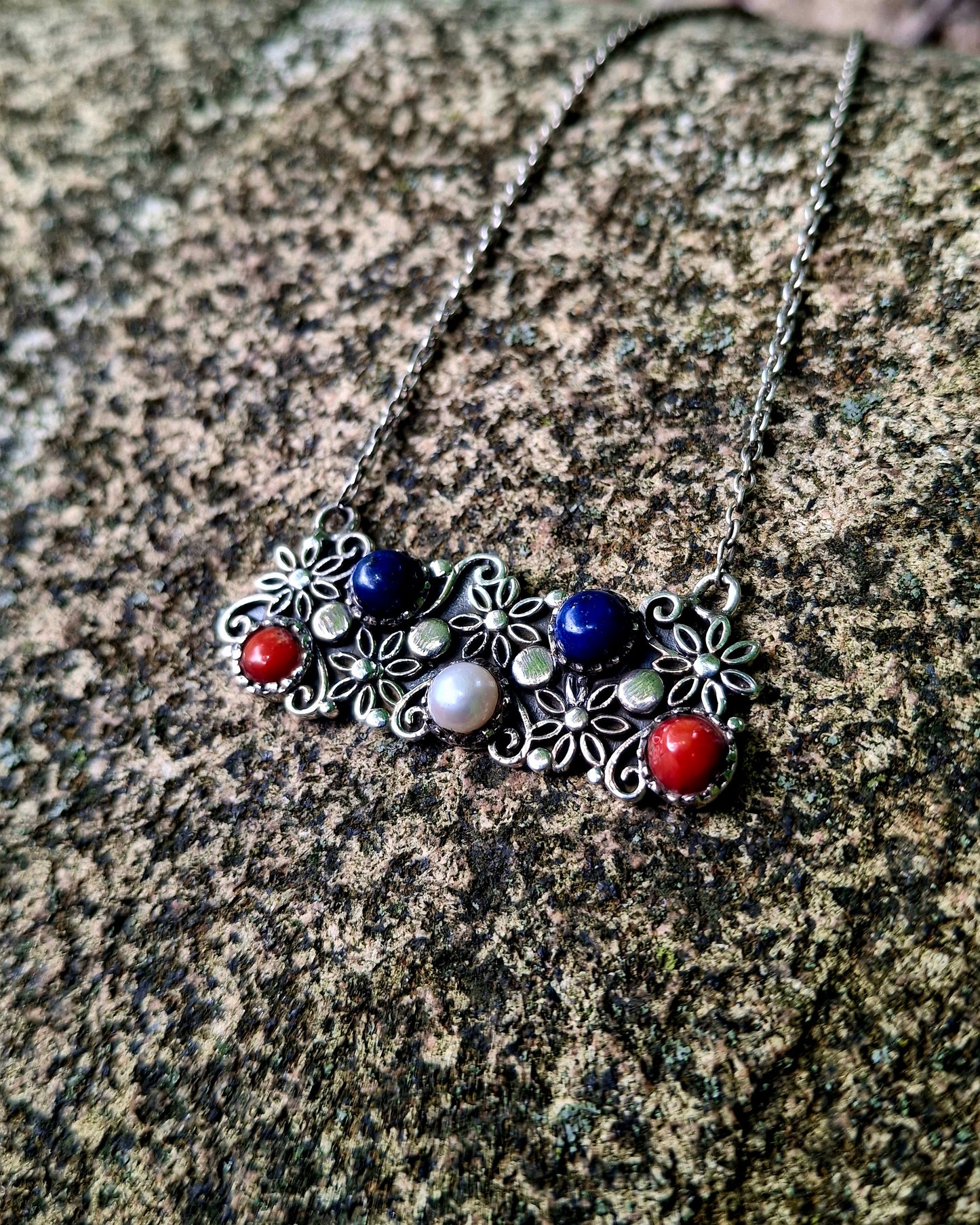 Lapis, Coral, MOP Necklace - 4th of July