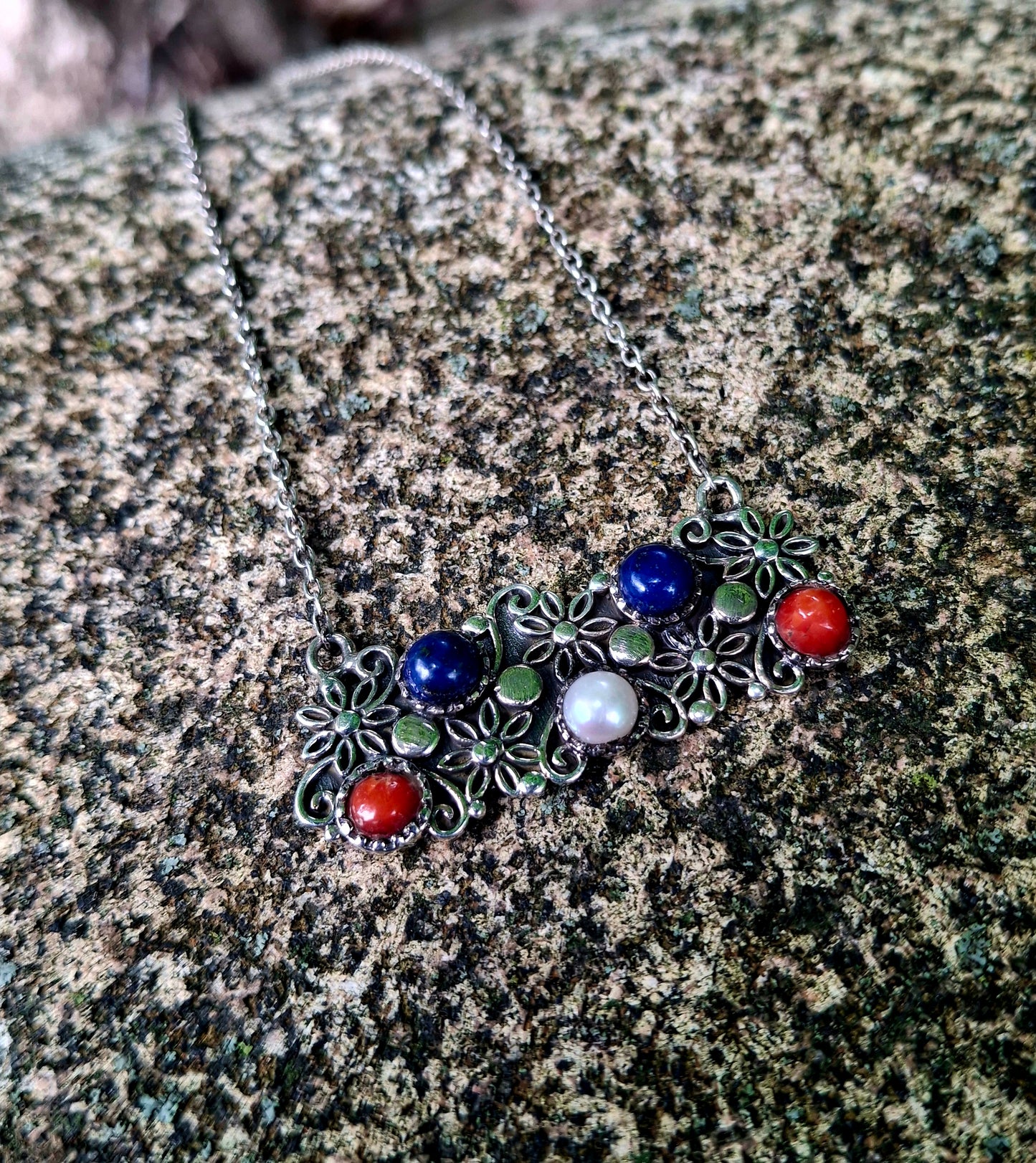 Lapis, Coral, MOP Necklace - 4th of July