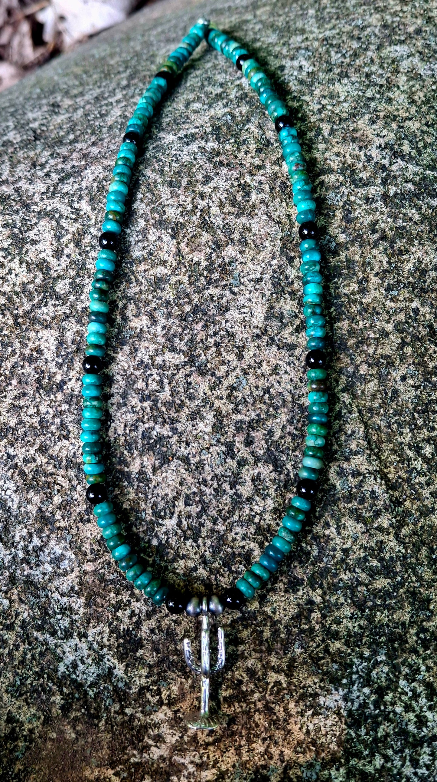 Hubei/Onyx Sterling Cactus Necklace