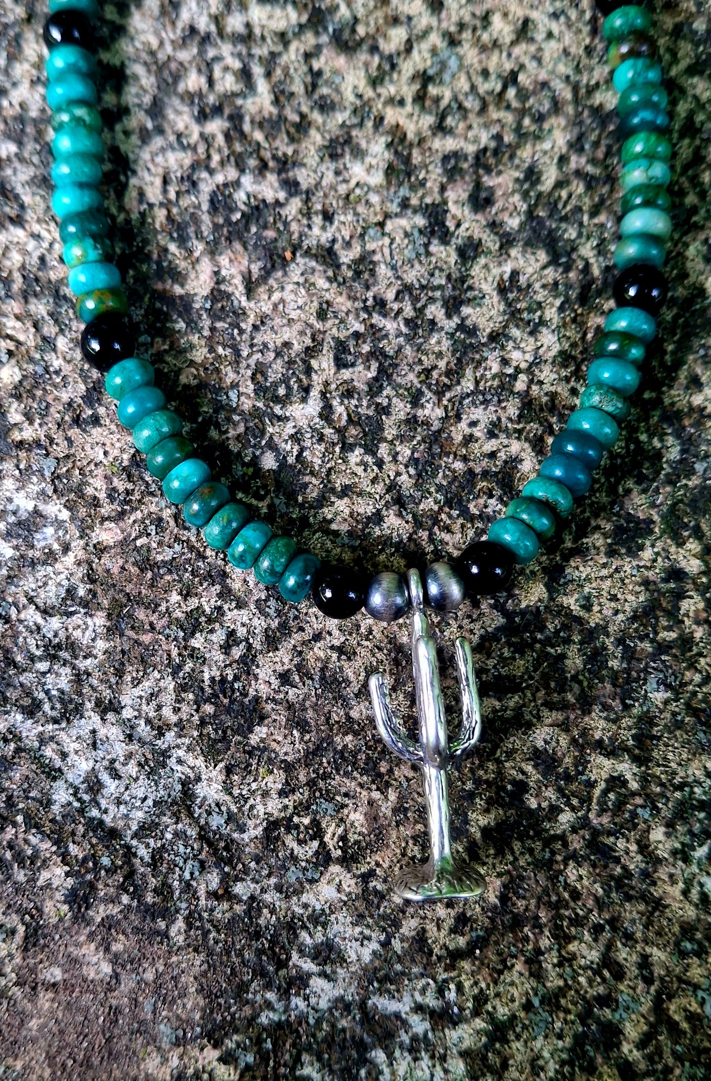 Hubei/Onyx Sterling Cactus Necklace